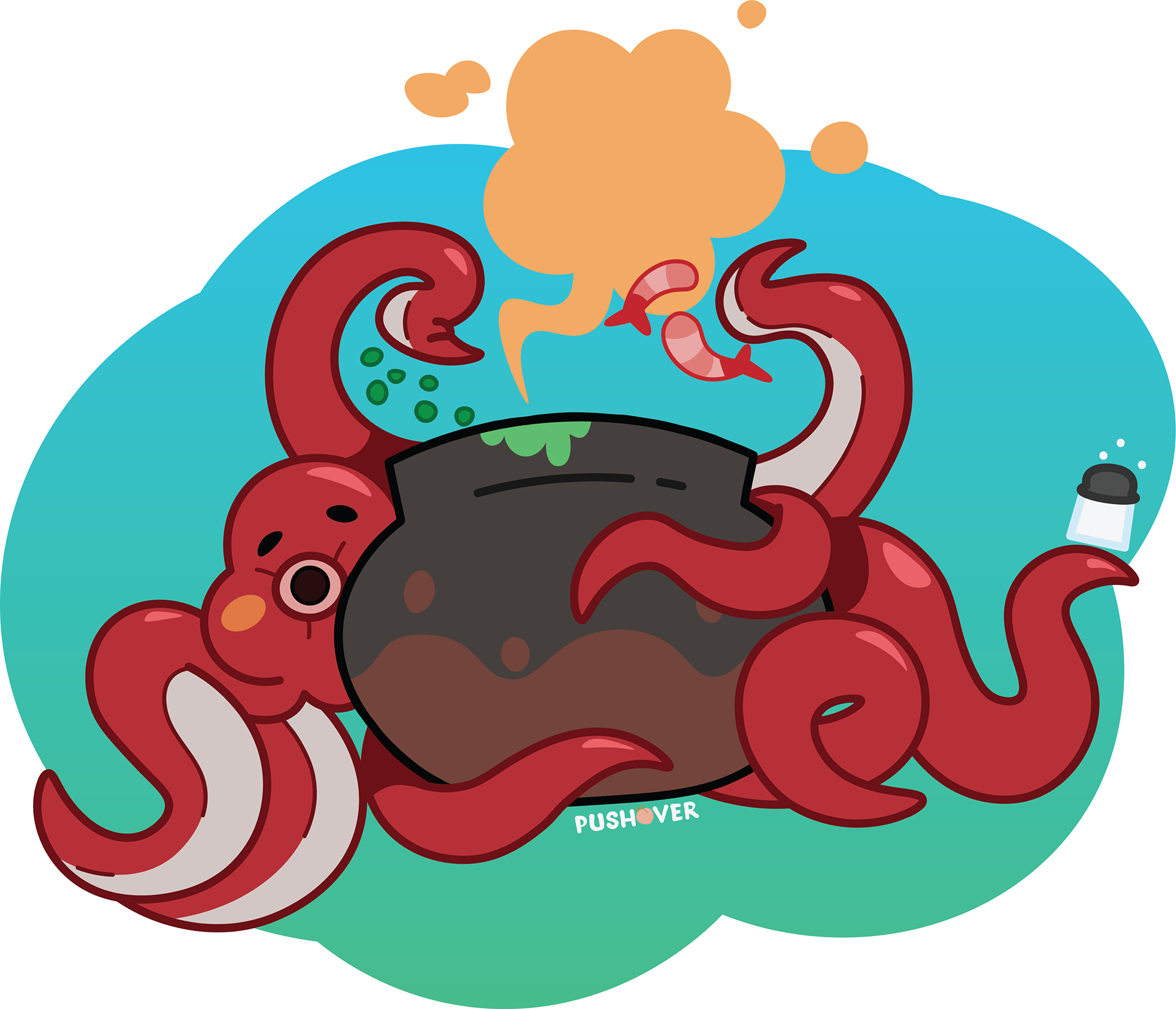 An octopus cooking up a big stew.