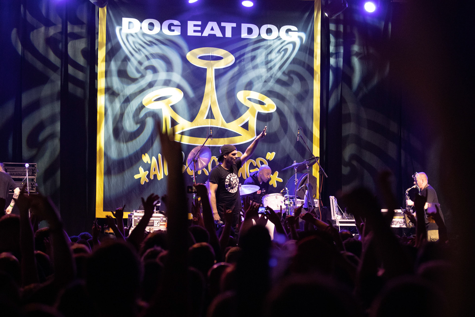 Dog Eat Dog - USA - hardcore, punkrock, rap, metal, hip hop,reggae, soul, funk,
Dave Neabore (bass), 
John Connor (vocals), 
Brandon Finley (drums) 
Roger Hämmerli (guitar)
Bozez (sax & beer)
koncert w Warszawskiej Progresji w ramach trasy 25 lat All Boro Kings zespołu Dog Eat Dog.
fot. Andrzej Wasilkiewicz/Reporter