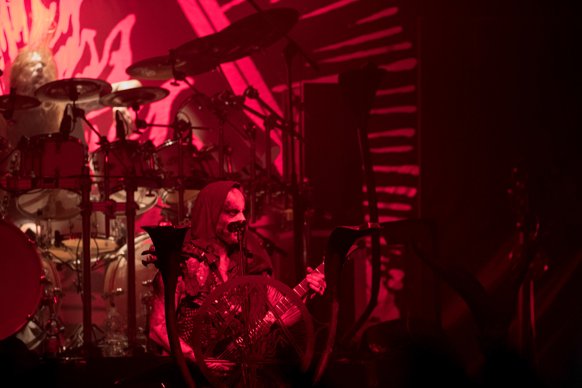 15.12.2017r. Behemoth koncert Merry Christless - Warszawa Progresja, Adam "Nergal" Darski – gitara, wokal prowadzący, 
Zbigniew "Inferno" Promiński – perkusja,
Tomasz "Orion" Wróblewski – gitara basowa, Patryk "Seth" Sztyber – gitara,  fot. Andrzej Wasilkiewicz/Reporter