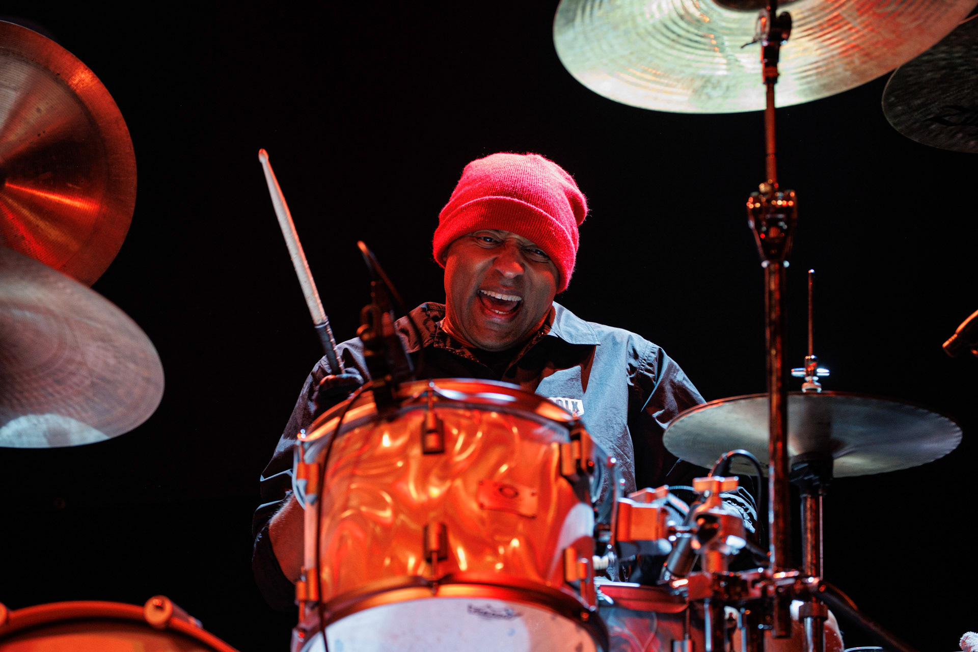 30.11.2021 koncert Dog Eat Dog - USA - hardcore, punkrock, rap, metal, hip hop, reggae, soul, funk,n/z Dave Neabore (bass), n/z John Connor (vocals), n/z Brandon Finley (drums), n/z Roger Hammerli (guitar),n/z Bozez (sax &amp; beer),koncert Warszawa, Progresja 25 lat albumu Play Games -  Dog Eat Dog.fot. Andrzej Wasilkiewicz/Reporter