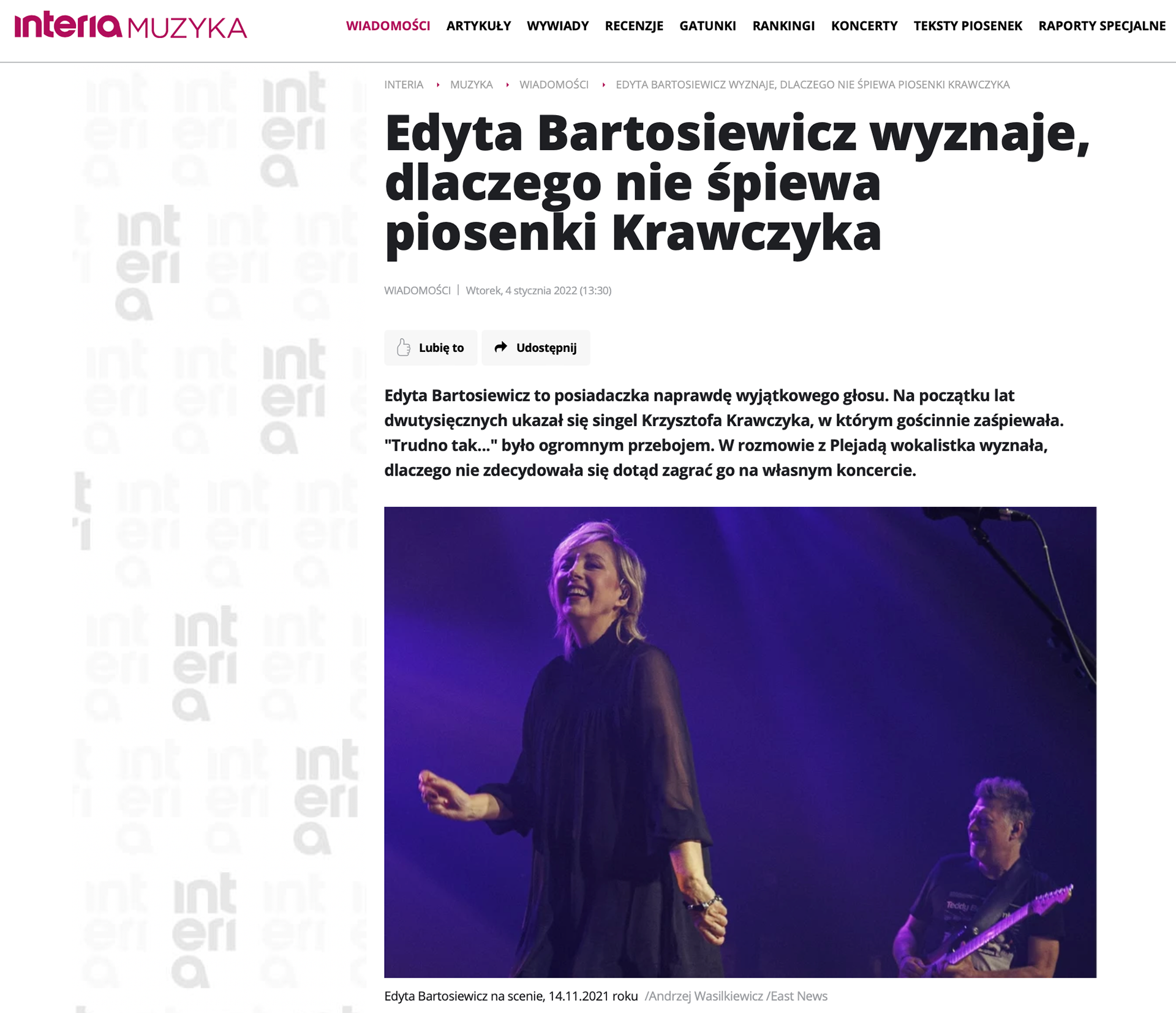 Edyta Bartosiewicz wyznaje, dlaczego nie śpiewa piosenki Krawczyka