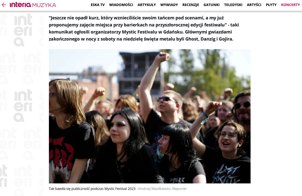 Mystic Festival 2024 odbędzie się w dniach 5-8 czerwca 2024 r. Do sprzedaży trafiły już 4-dniowe karnety Blind Bird (699 zł) oraz VIP (1299 zł).   Czytaj więcej na  https://muzyka.interia.pl/koncerty/news-mystic-festival-2023-zakonczony-znamy-juz-termin-edycji-2024,nId,6836425#utm_source=paste&utm_medium=paste&utm_campaign=safari