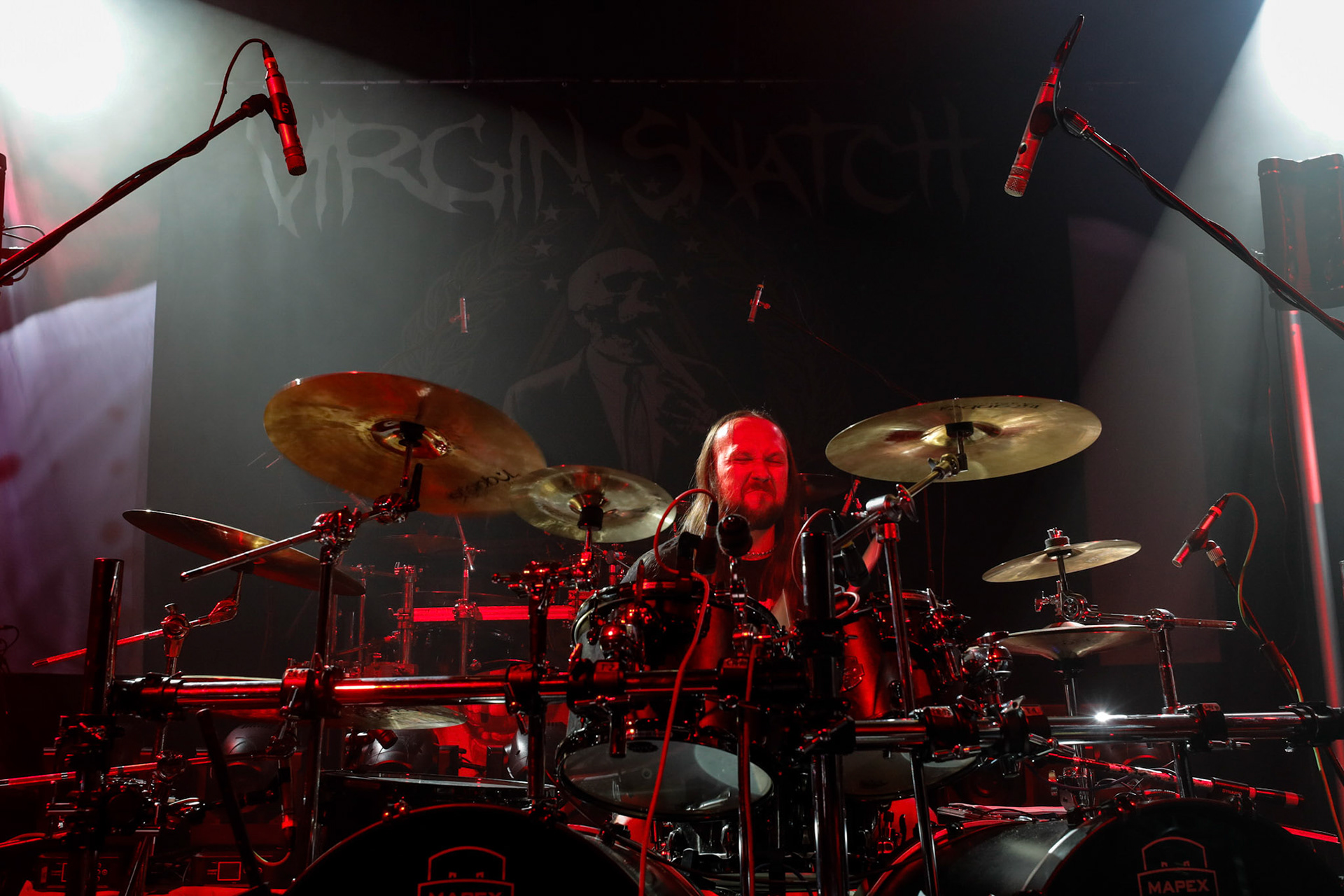 30.11.2018 Knock Out Tour 2018 - Warszawa Progresja -VIRGIN SNATCH  thrash metal, death metal,
Łukasz "Zielony" Zieliński wokal,
Grzegorz "Grysik" Bryła  gitara, 
Paweł Pasek  gitara, 
Piotr "Anioł" Wącisz  gitara basowa, 
Jacek Nowak perkusja,  fot. Andrzej Wasilkiewicz/Reporter