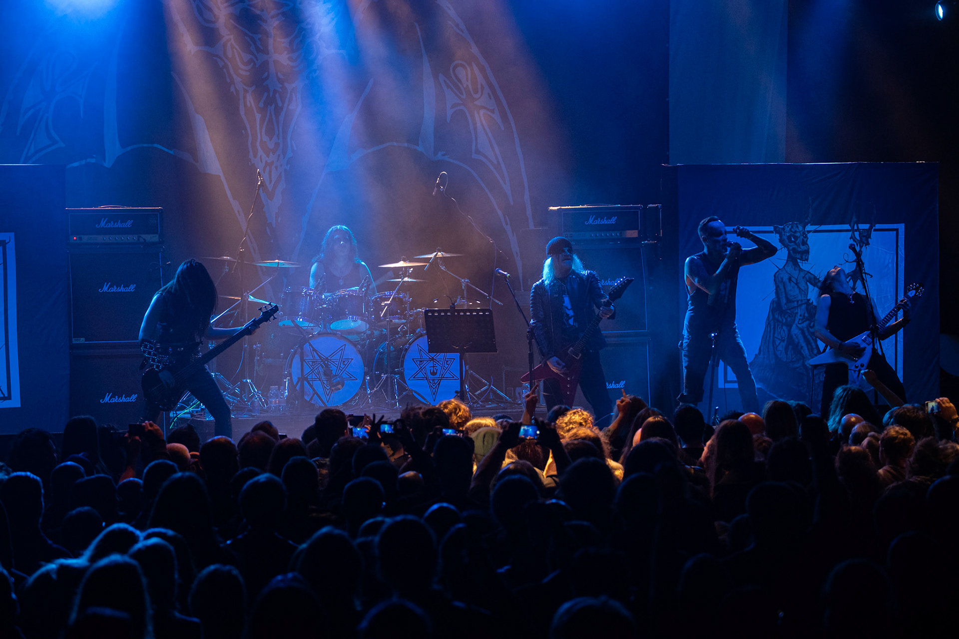 15.12.2019 koncert szwajcarów z Hellhammer: Triumph of Death, Merry Christless 2019, Warszawa Klub Progresja,
zespół Thomasa Gabriela Fishera, black metal, death metal, 
n/z Thomas Gabriel Fisher wokal gitara,
n/z Mia Wallace gitara basowa,
n/z Michael Zech gitara, wokal,
n/z Alessandro Commerio perkusja,
n/z Adam Nergal Darski wokal,
New Aeon Musick, Knock Out Productions
fot. Andrzej Wasilkiewicz/REPORTER