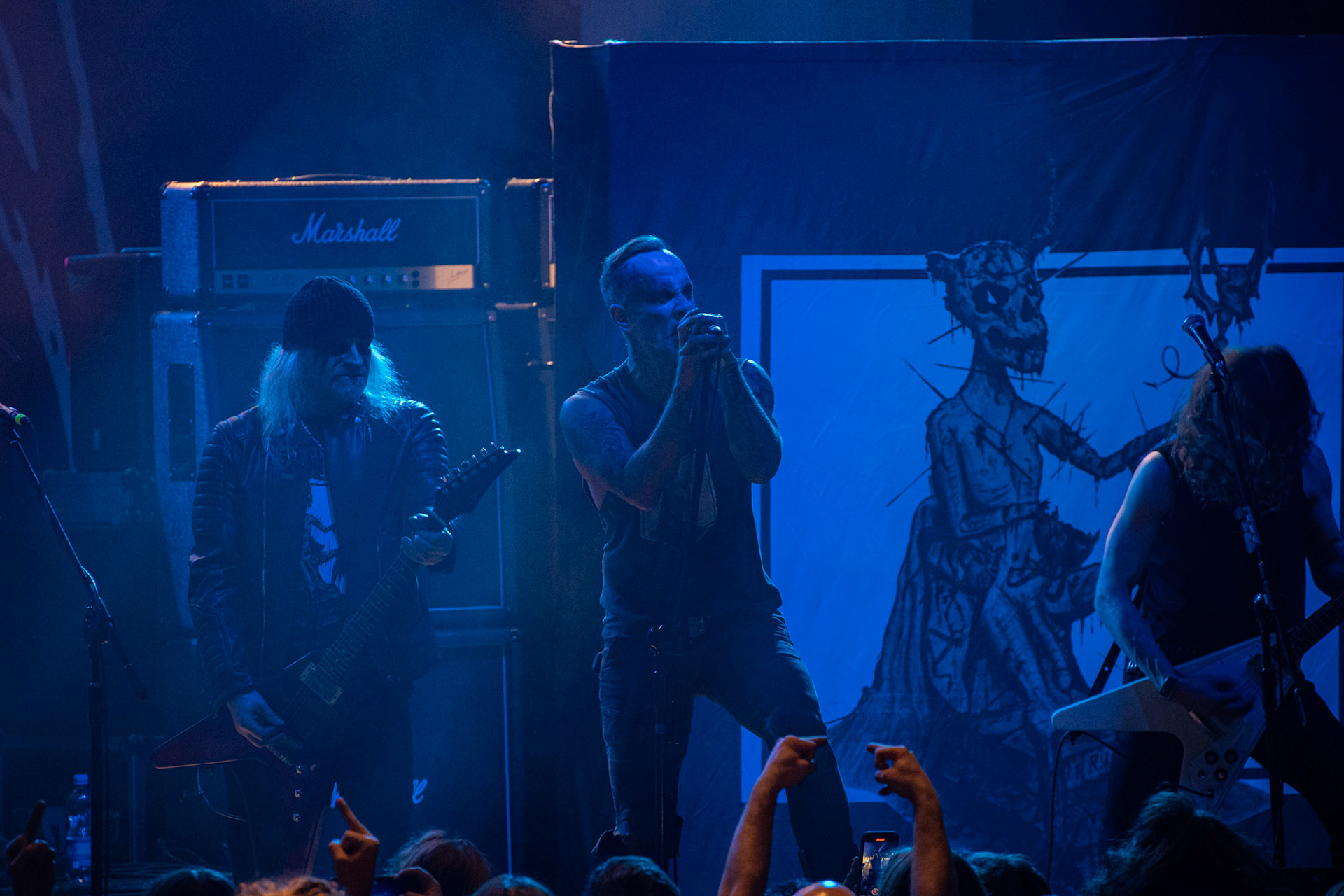 15.12.2019 koncert szwajcarów z Hellhammer: Triumph of Death, Merry Christless 2019, Warszawa Klub Progresja,
zespół Thomasa Gabriela Fishera, black metal, death metal, 
n/z Thomas Gabriel Fisher wokal gitara,
n/z Michael Zech gitara, wokal, n/z Adam Nergal Darski wokal,
New Aeon Musick, Knock Out Productions
fot. Andrzej Wasilkiewicz/REPORTER