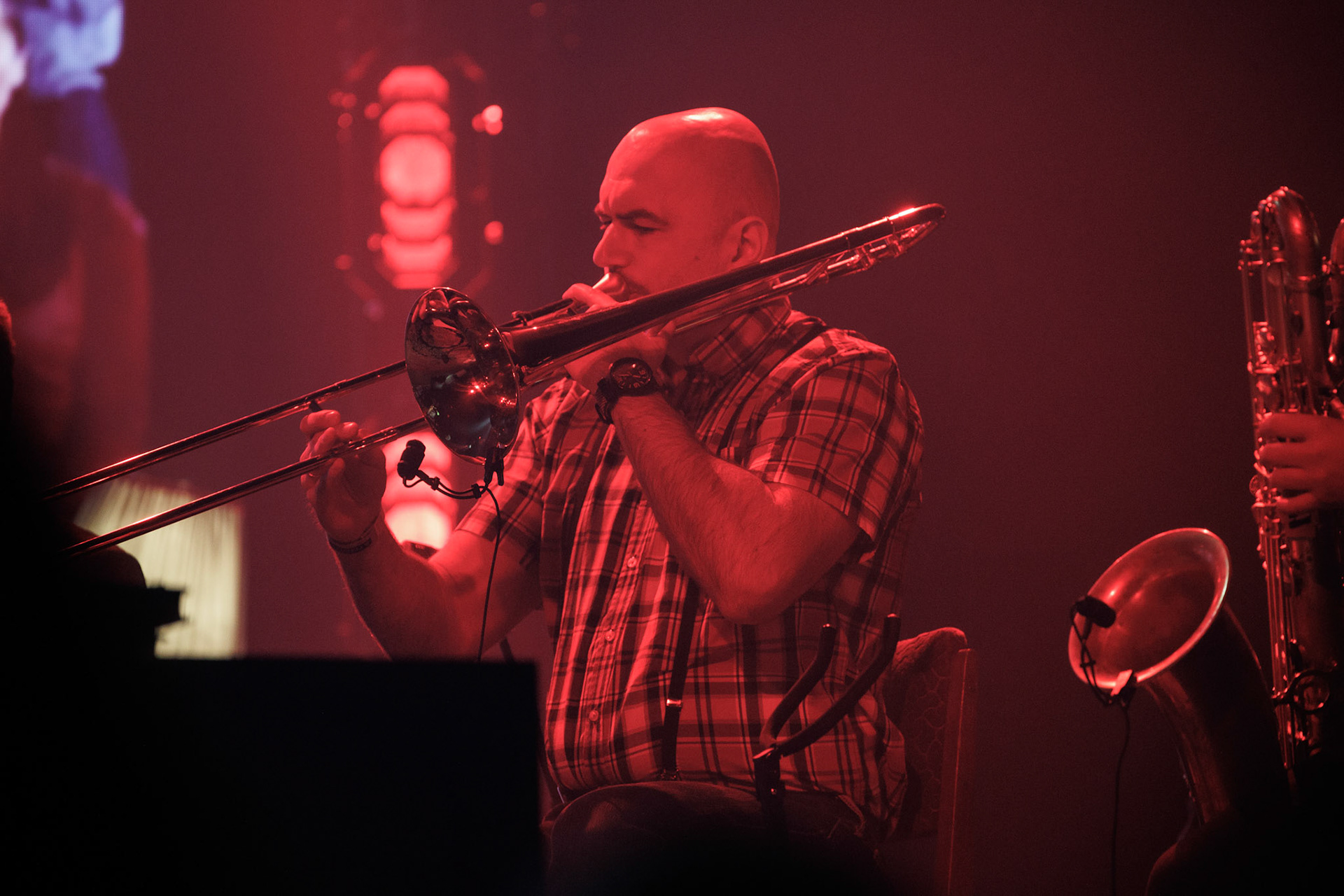 18.03.2022 KULT Akustik - koncert Warszawa klub Stodola,  n/z Jaroslaw Wazny puzon,Rock, rock progresywny, rock alternatywny, punk, nowa fala, polski rock.fot. Andrzej kaziq Wasilkiewicz/Reporter