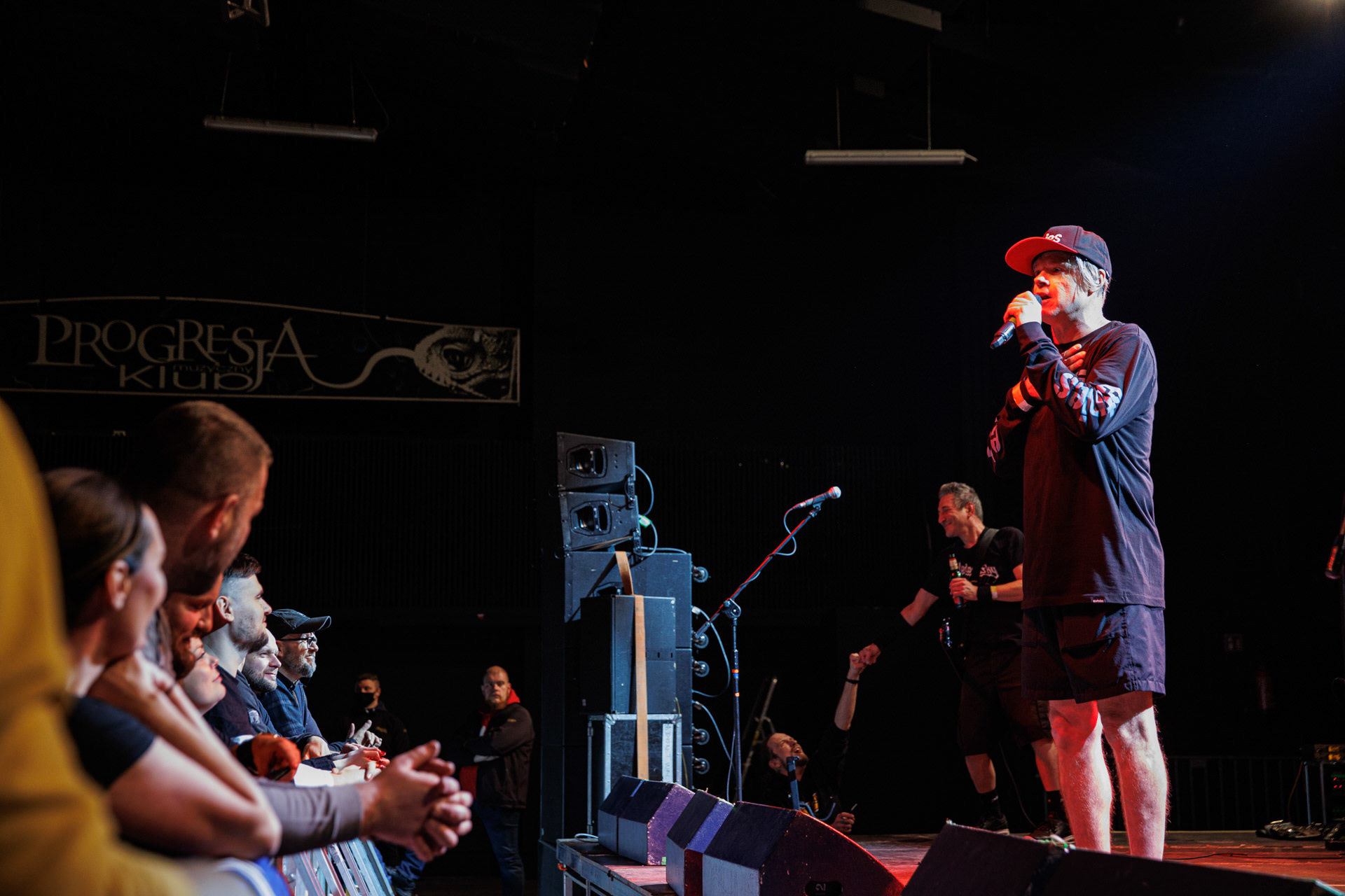 30.11.2021 koncert Dog Eat Dog - USA - hardcore, punkrock, rap, metal, hip hop, reggae, soul, funk,n/z Dave Neabore (bass), n/z John Connor (vocals), n/z Brandon Finley (drums), n/z Roger Hammerli (guitar),n/z Bozez (sax &amp; beer),koncert Warszawa, Progresja 25 lat albumu Play Games -  Dog Eat Dog.fot. Andrzej Wasilkiewicz/Reporter