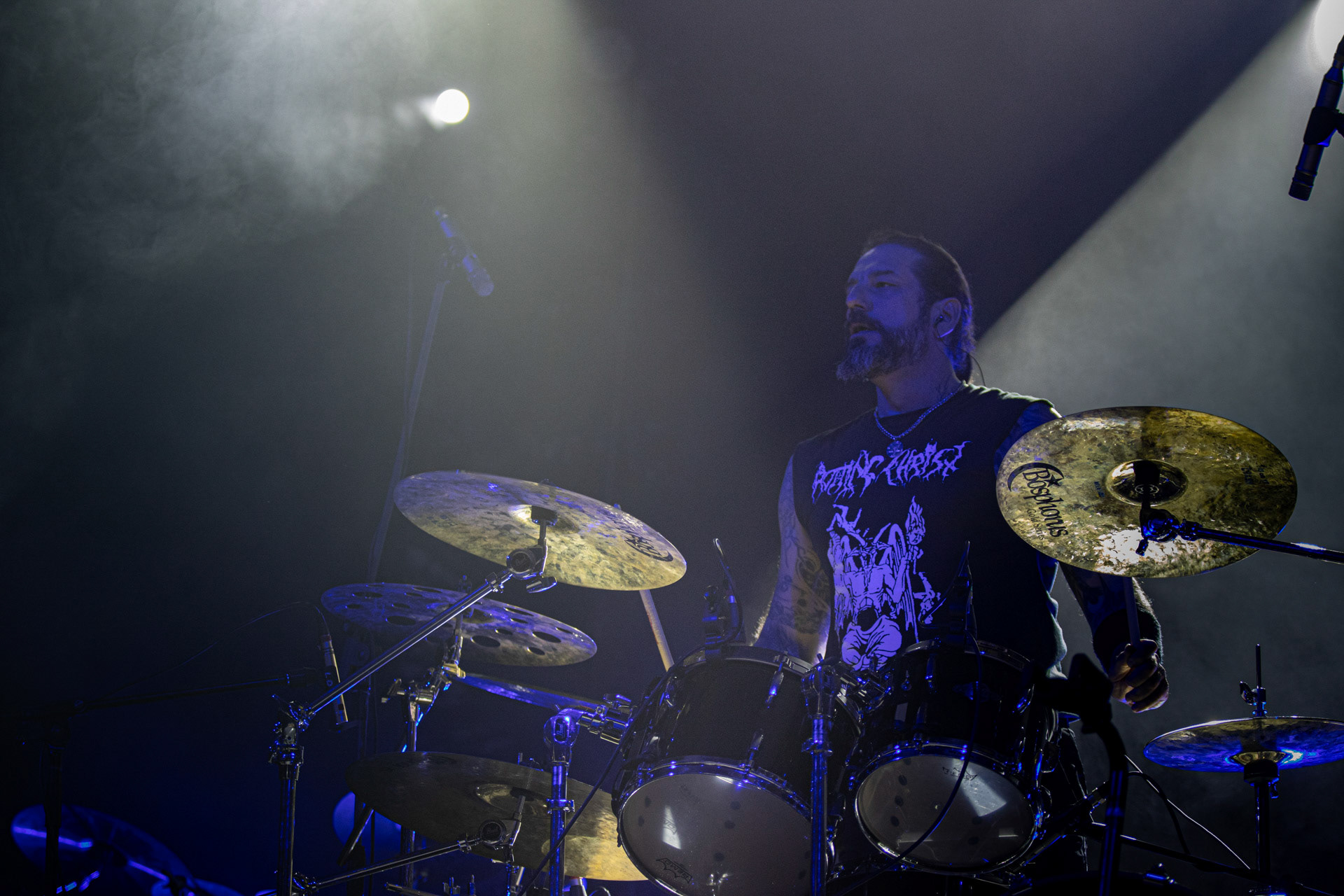 24.09.2021 koncert Rotting Christ, Warszawa, Progresja.N/z Themis Tolis perkusja, fot. Andrzej Wasilkiewicz/REPORTER