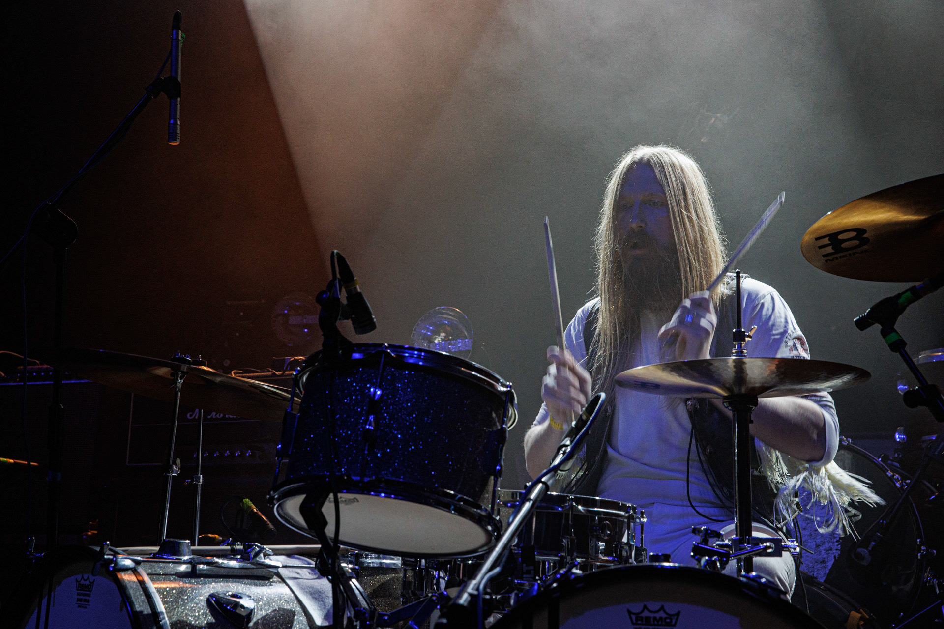 22.01.2022 - Taraban - support Me And That Man, warszawska Progresja.n/z Kris Gonda - perkusja,Taraban to krakowskie power-trio, bluesa, prog-rocka oraz proto-metal.fot. Andrzej kaziq Wasilkiewicz/Reporter