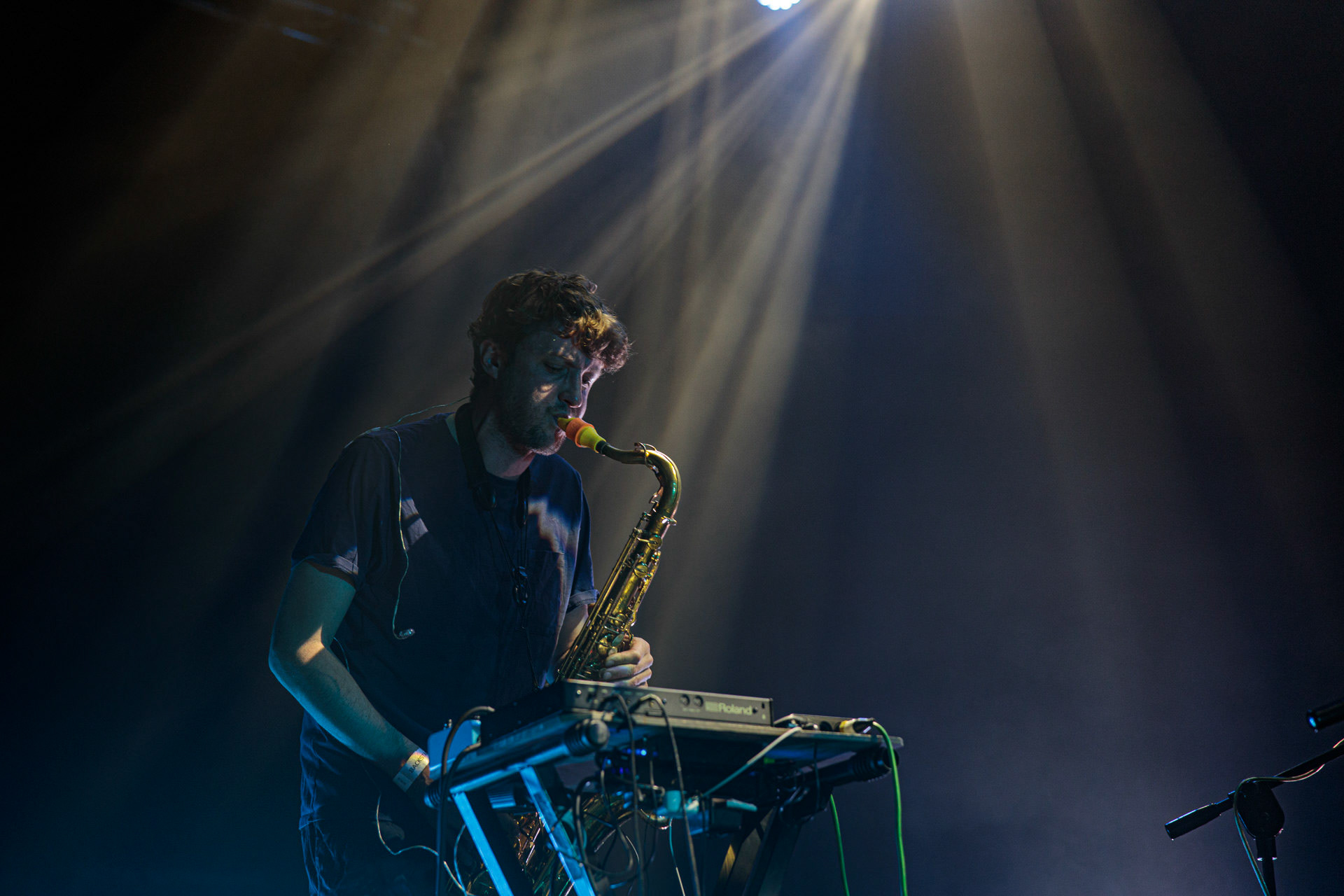 26.04.2022 Portico Quartet Jazz, ambient, electronic, hang. Warszawska Progresja.Portico Quartet to instrumentalny zespol z Londynu w Wielkiej Brytanii. n/z Jack Wyllie - saxophones and keyboards, Produkcja Winiary Bookings fot. Andrzej Wasilkiewicz/Reporter