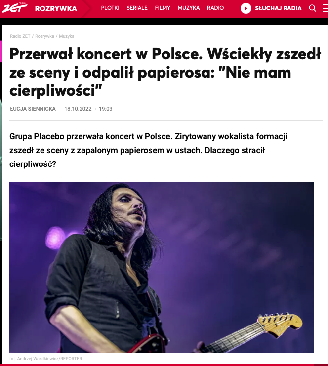 Placebo - Molko przerywa koncert