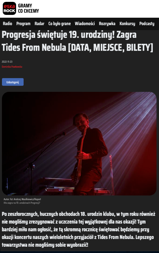 Progresja świętuje 19 urodziny z Tides From Nebula