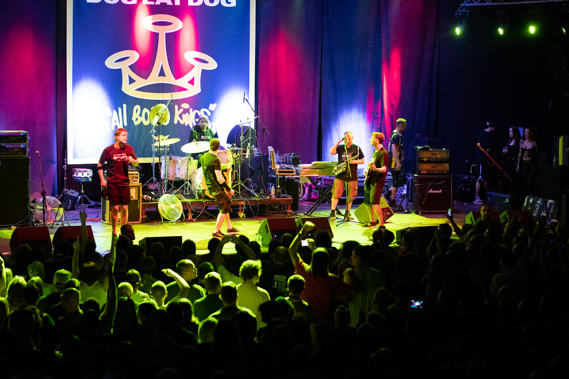 Dog Eat Dog - USA - hardcore, punkrock, rap, metal, hip hop,reggae, soul, funk,
Dave Neabore (bass), 
John Connor (vocals), 
Brandon Finley (drums) 
Roger Hämmerli (guitar)
Bozez (sax & beer)
koncert w Warszawskiej Progresji w ramach trasy 25 lat All Boro Kings zespołu Dog Eat Dog.
fot. Andrzej Wasilkiewicz/Reporter