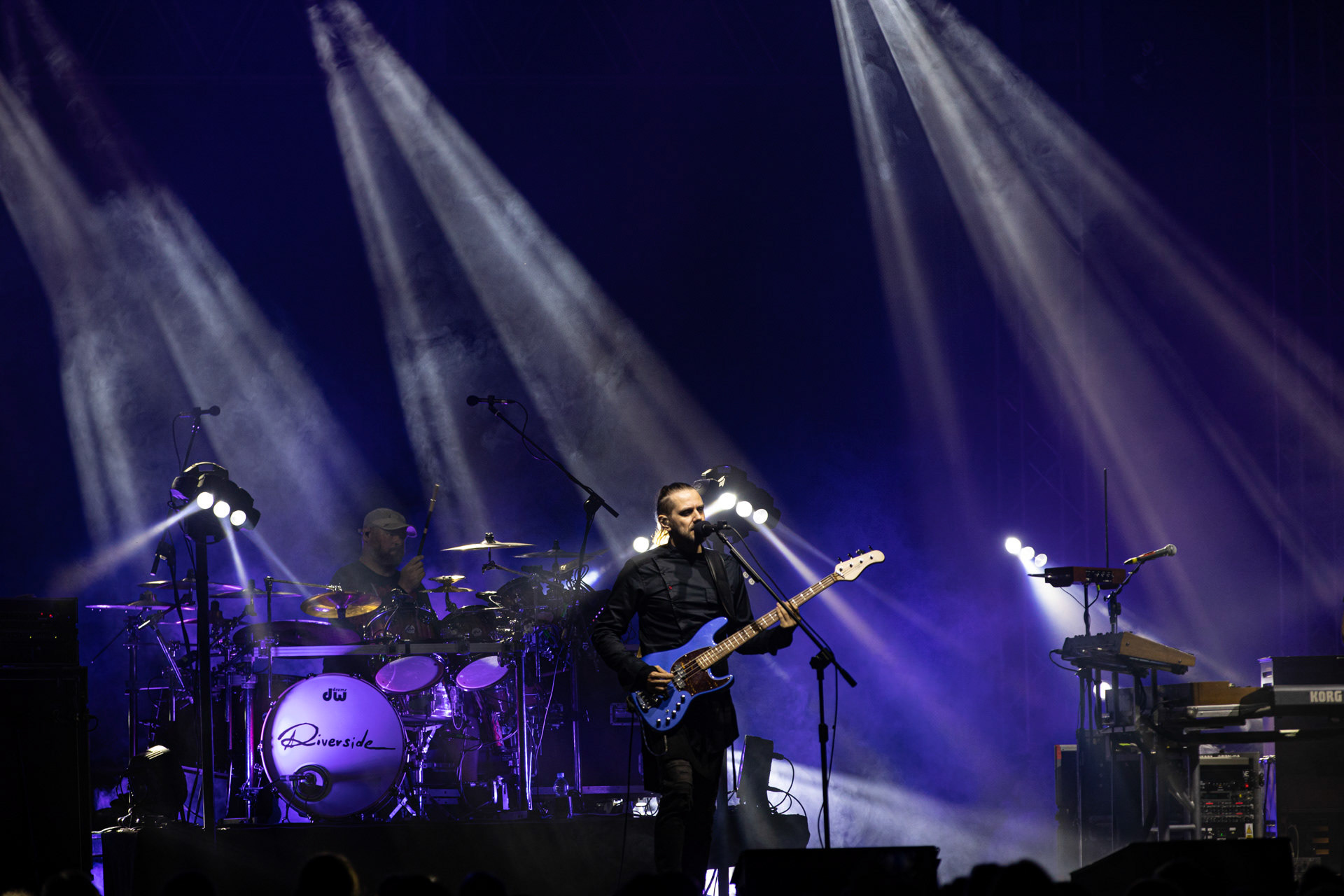 21.08.2021 koncert Riverside 20 lecie w Warszawie,Letnia scena Progresji, Gramy do Woli.n/z Mariusz Duda – bass, wokal,n/z Piotr Kozieradzki – perkusja,n/z Michal Lapaj – instrumenty klawiszowe, wokal,n/z Maciej Meller - gitara,Fot. Andrzej Wasilkiewicz/Reporter