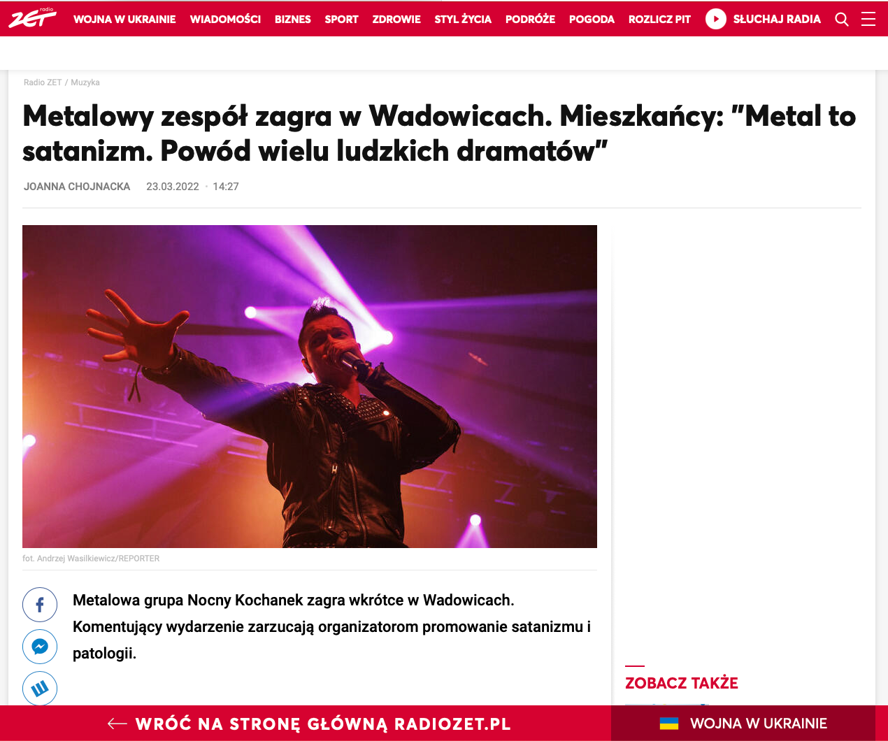 Nocny Kochanek Metalowy zespół zagra w Wadowicach. Mieszkańcy: "Metal to satanizm. Powód wielu ludzkich dramatów"  Więcej: https://www.radiozet.pl/Muzyka/Nocny-Kochanek-zagra-w-Wadowicach-Mieszkancy-Metal-to-satanizm-Powod-wielu-ludzkich-dramatow