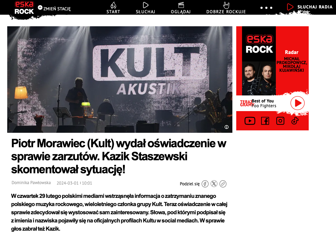 Piotr Morawiec (Kult) wydał oświadczenie w sprawie zarzutów