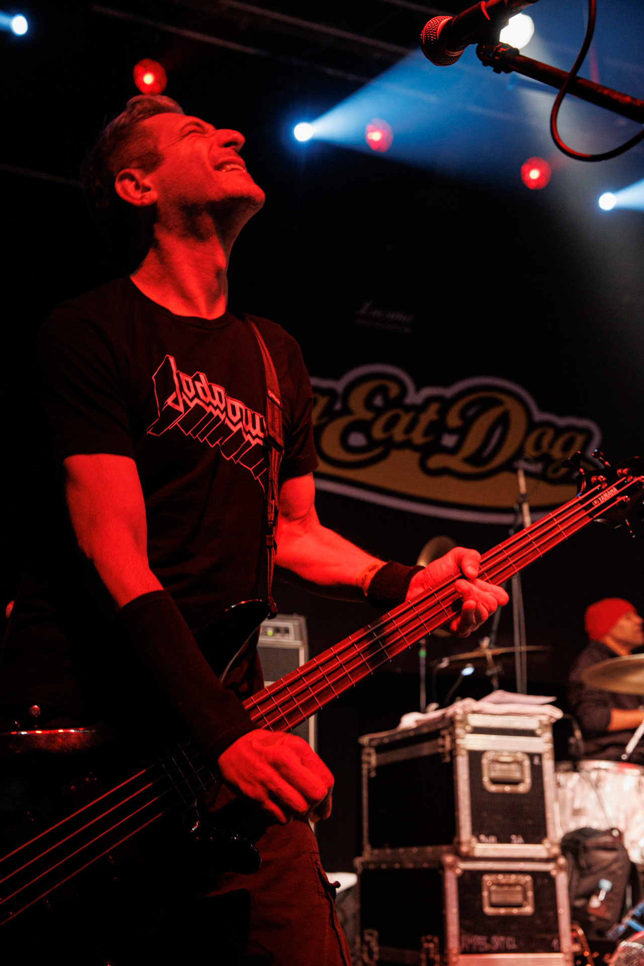 30.11.2021 koncert Dog Eat Dog - USA - hardcore, punkrock, rap, metal, hip hop, reggae, soul, funk,n/z Dave Neabore (bass), n/z John Connor (vocals), n/z Brandon Finley (drums), n/z Roger Hammerli (guitar),n/z Bozez (sax &amp; beer),koncert Warszawa, Progresja 25 lat albumu Play Games -  Dog Eat Dog.fot. Andrzej Wasilkiewicz/Reporter