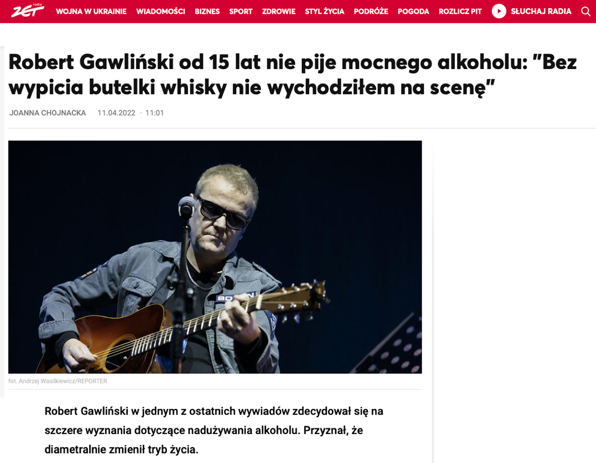 Robert Gawliński w jednym z ostatnich wywiadów zdecydował się na szczere wyznania dotyczące nadużywania alkoholu. Przyznał, że diametralnie zmienił tryb życia. 