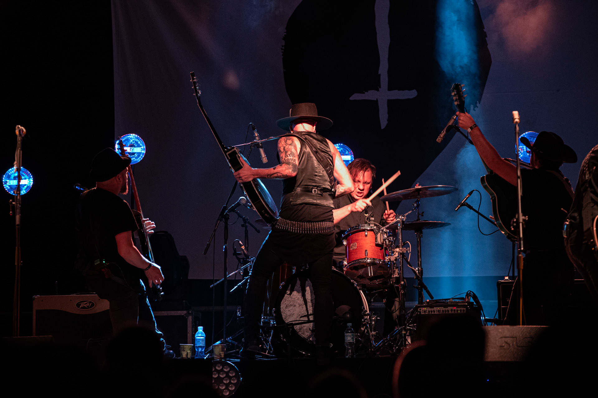 13.08.2021 koncert Me And That Man w Warszawie,Letnia scena Progresji, Gramy do Woli.n/z Adam Nergal Darski - gitara, wokal,n/z Łukasz Kumanski - perkusja,n/z Matteo Bassoli - bass, wokal,n/z Sasha Boole - gitara, wokal,Fot. Andrzej Wasilkiewicz/Reporter