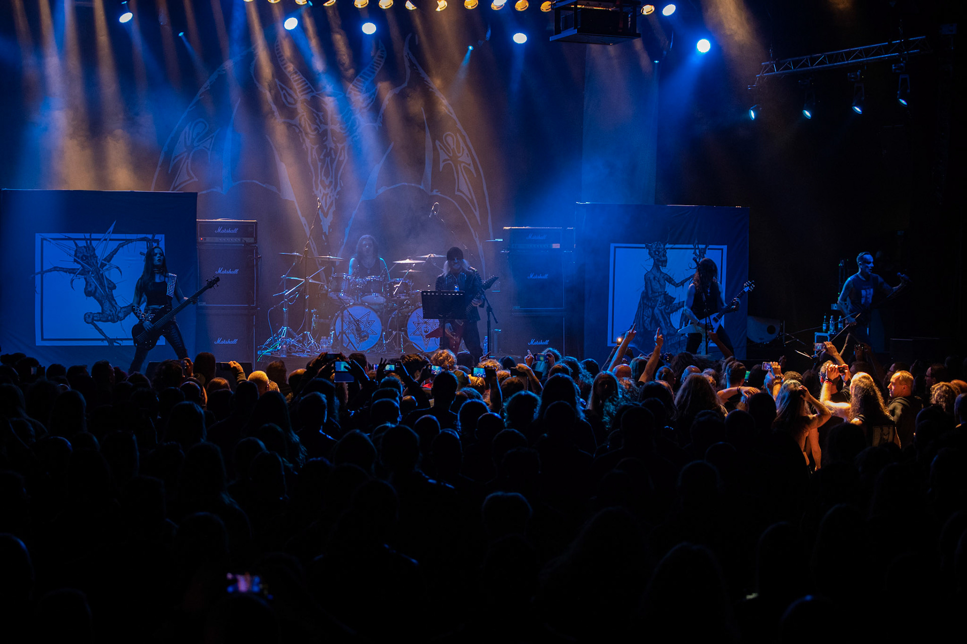 15.12.2019 koncert szwajcarów z Hellhammer: Triumph of Death, Merry Christless 2019, Warszawa Klub Progresja,
zespół Thomasa Gabriela Fishera, black metal, death metal, 
n/z Thomas Gabriel Fisher wokal gitara,
n/z Mia Wallace gitara basowa,
n/z Michael Zech gitara, wokal,
n/z Alessandro Commerio perkusja,
n/z Adam Nergal Darski wokal,
New Aeon Musick, Knock Out Productions
fot. Andrzej Wasilkiewicz/REPORTER