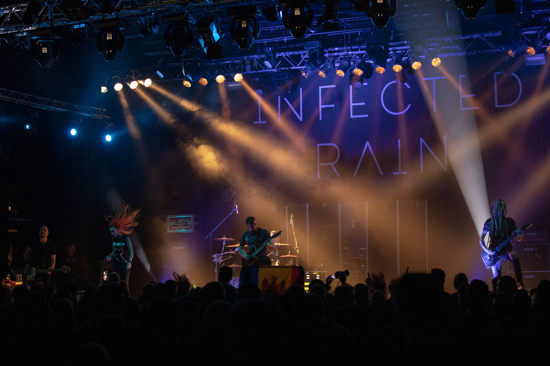 01.03.2019 Infected Rain- koncert warszawska Progresja, Infected Rain Moldovan nu metal, nu metalcore,
Vadim "Vidick" Ozhog - guitars, 
Vladimir Babici - bass, 
Serghei Babici - guitars, 
Eugen Voluta - drums,
Elena "Lena Scissorhands" Cataraga - vocals,