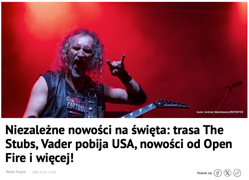 Niezależne nowości na święta: trasa The Stubs, Vader pobija USA, nowości od Open Fire i więcej!