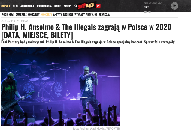 Philip H. Anselmo & The Illegals zagrają w Polsce w 2020