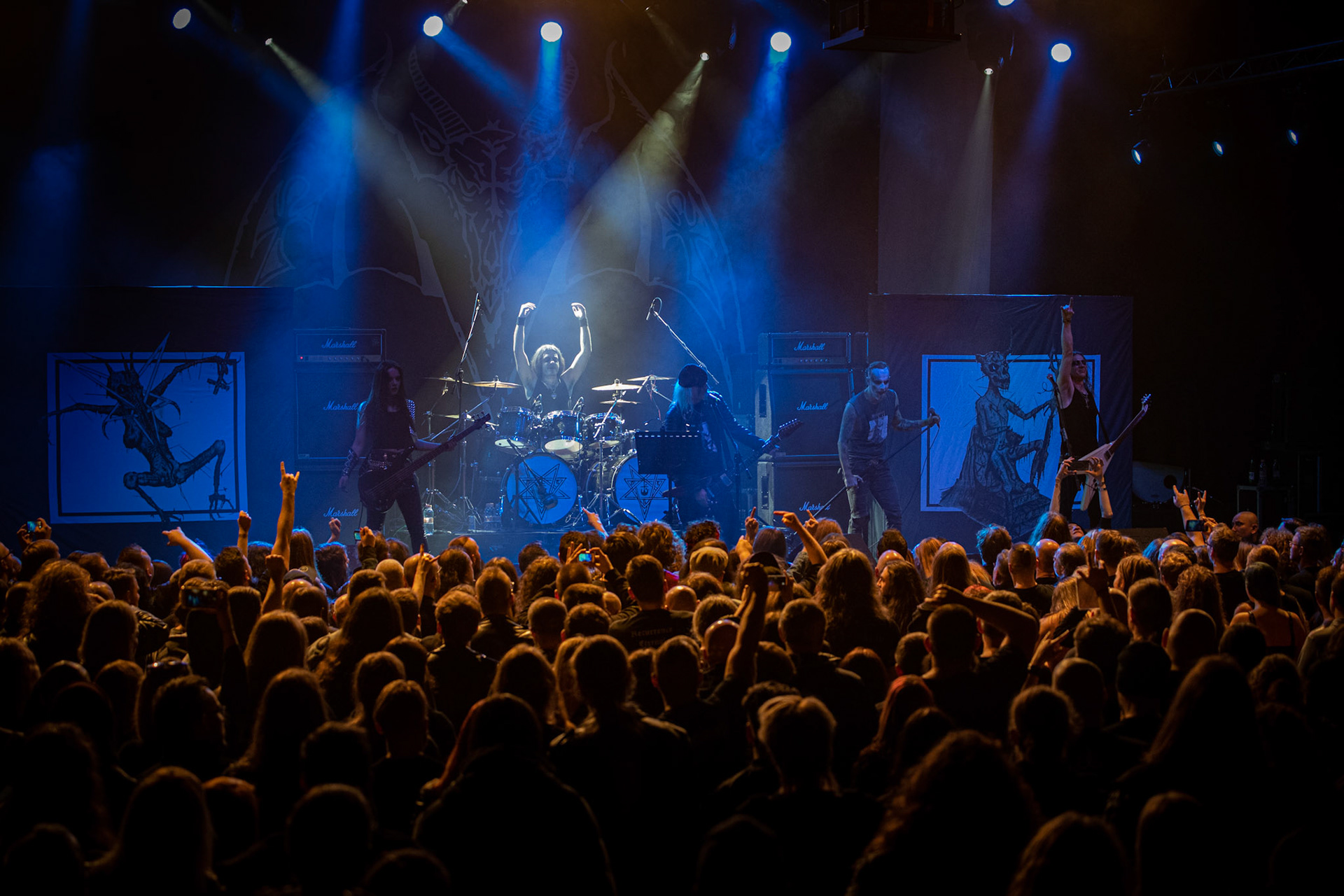 15.12.2019 koncert szwajcarów z Hellhammer: Triumph of Death, Merry Christless 2019, Warszawa Klub Progresja,
zespół Thomasa Gabriela Fishera, black metal, death metal, 
n/z Thomas Gabriel Fisher wokal gitara,
n/z Mia Wallace gitara basowa,
n/z Michael Zech gitara, wokal,
n/z Alessandro Commerio perkusja,
n/z Adam Nergal Darski wokal,
New Aeon Musick, Knock Out Productions
fot. Andrzej Wasilkiewicz/REPORTER