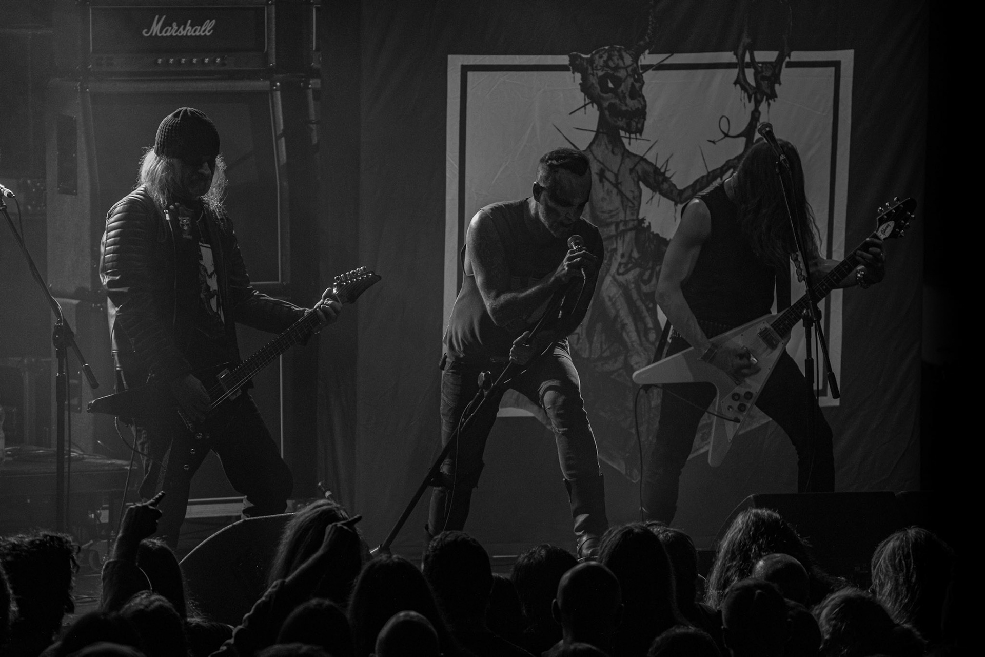 15.12.2019 koncert szwajcarów z Hellhammer: Triumph of Death, Merry Christless 2019, Warszawa Klub Progresja,
zespół Thomasa Gabriela Fishera, black metal, death metal, 
n/z Thomas Gabriel Fisher wokal gitara,
n/z Mia Wallace gitara basowa,
n/z Michael Zech gitara, wokal,
n/z Alessandro Commerio perkusja,
n/z Adam Nergal Darski wokal,
New Aeon Musick, Knock Out Productions
fot. Andrzej Wasilkiewicz/REPORTER