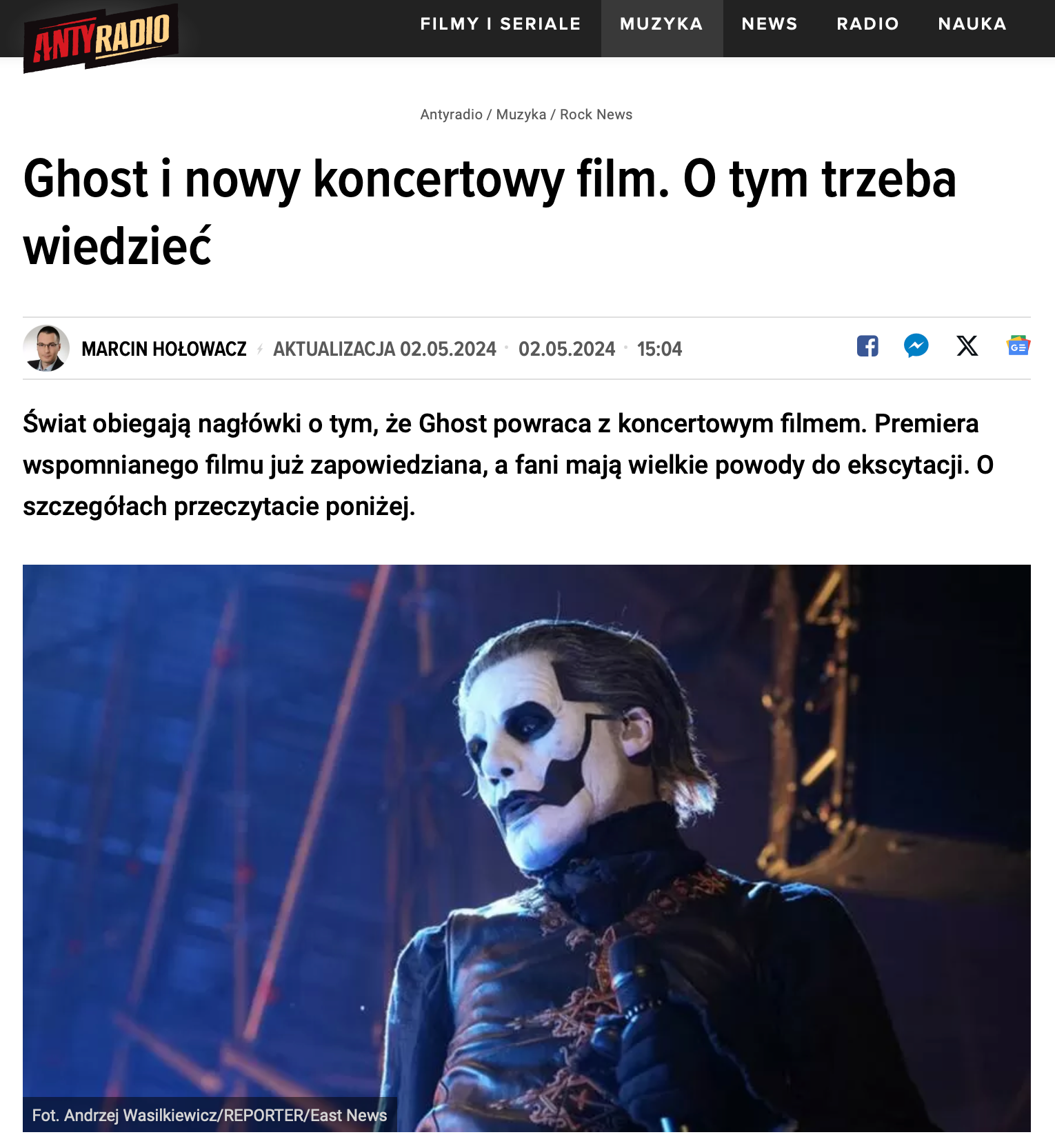 Świat obiegają nagłówki o tym, że Ghost powraca z koncertowym filmem. 