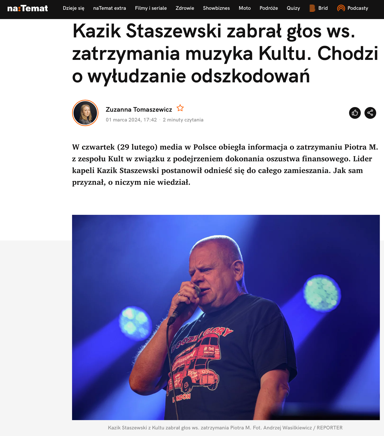 Kazik Staszewski zabrał głos ws. zatrzymania muzyka Kultu