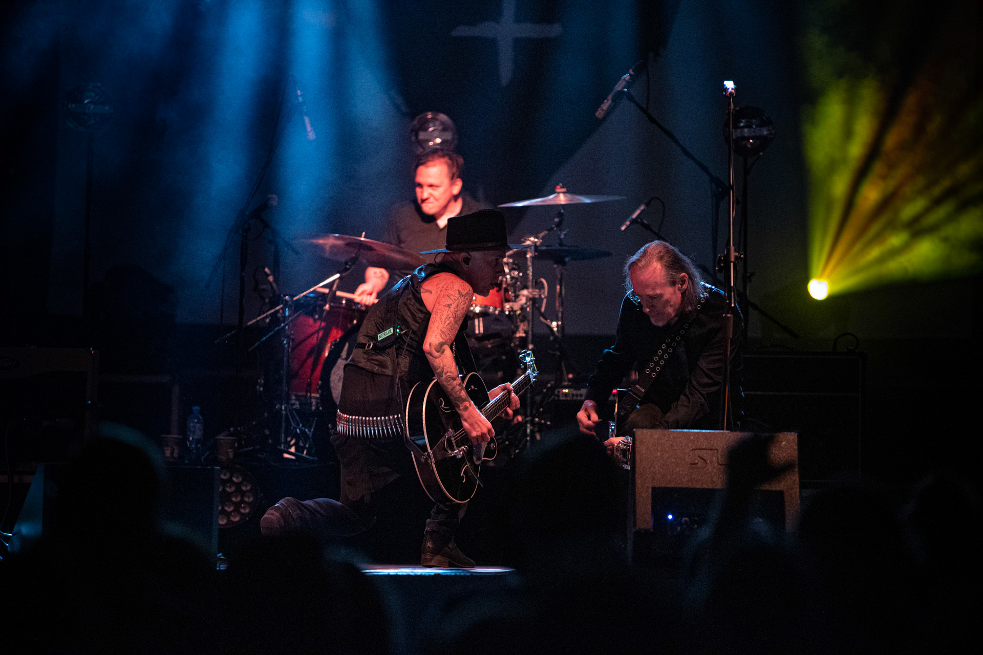 13.08.2021 koncert Me And That Man w Warszawie,Letnia scena Progresji, Gramy do Woli.n/z Adam Nergal Darski - gitara, wokal,n/z John Porter - gitara, wokal,n/z Łukasz Kumanski - perkusja,Fot. Andrzej Wasilkiewicz/Reporter