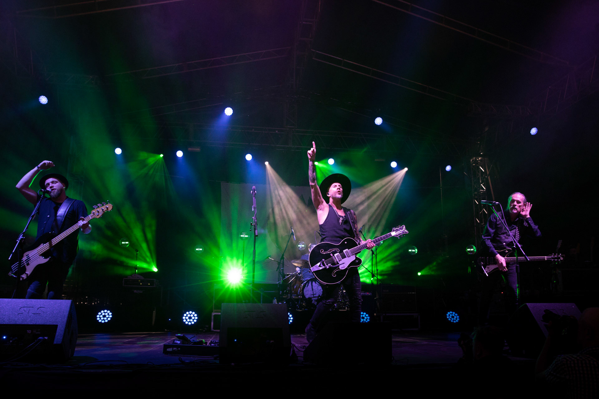 13.08.2021 koncert Me And That Man w Warszawie,Letnia scena Progresji, Gramy do Woli.n/z Adam Nergal Darski - gitara, wokal,n/z John Porter - gitara, wokal,n/z Łukasz Kumański - perkusja,n/z Matteo Bassoli - bass, wokal,Fot. Andrzej Wasilkiewicz/Reporter