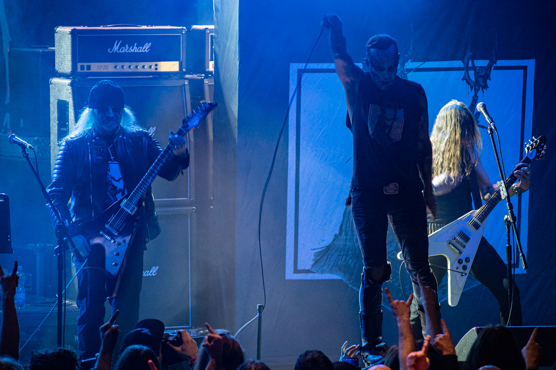 15.12.2019 koncert szwajcarów z Hellhammer: Triumph of Death, Merry Christless 2019, Warszawa Klub Progresja,
zespół Thomasa Gabriela Fishera, black metal, death metal, 
n/z Thomas Gabriel Fisher wokal gitara,
n/z Mia Wallace gitara basowa,
n/z Michael Zech gitara, wokal,
n/z Alessandro Commerio perkusja,
n/z Adam Nergal Darski wokal,
New Aeon Musick, Knock Out Productions
fot. Andrzej Wasilkiewicz/REPORTER