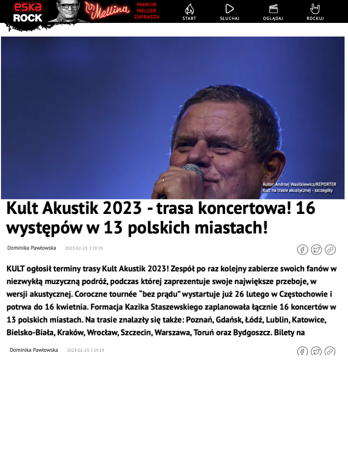KULT ogłosił terminy trasy Kult Akustik 2023