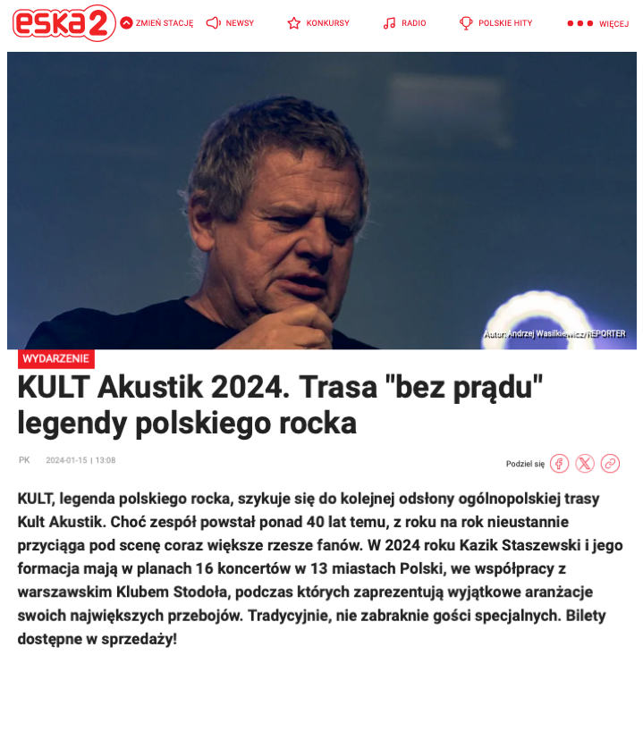 W 2024 roku Kazik Staszewski i jego formacja mają w planach 16 koncertów w 13 miastach Polski, we współpracy z warszawskim Klubem Stodoła.