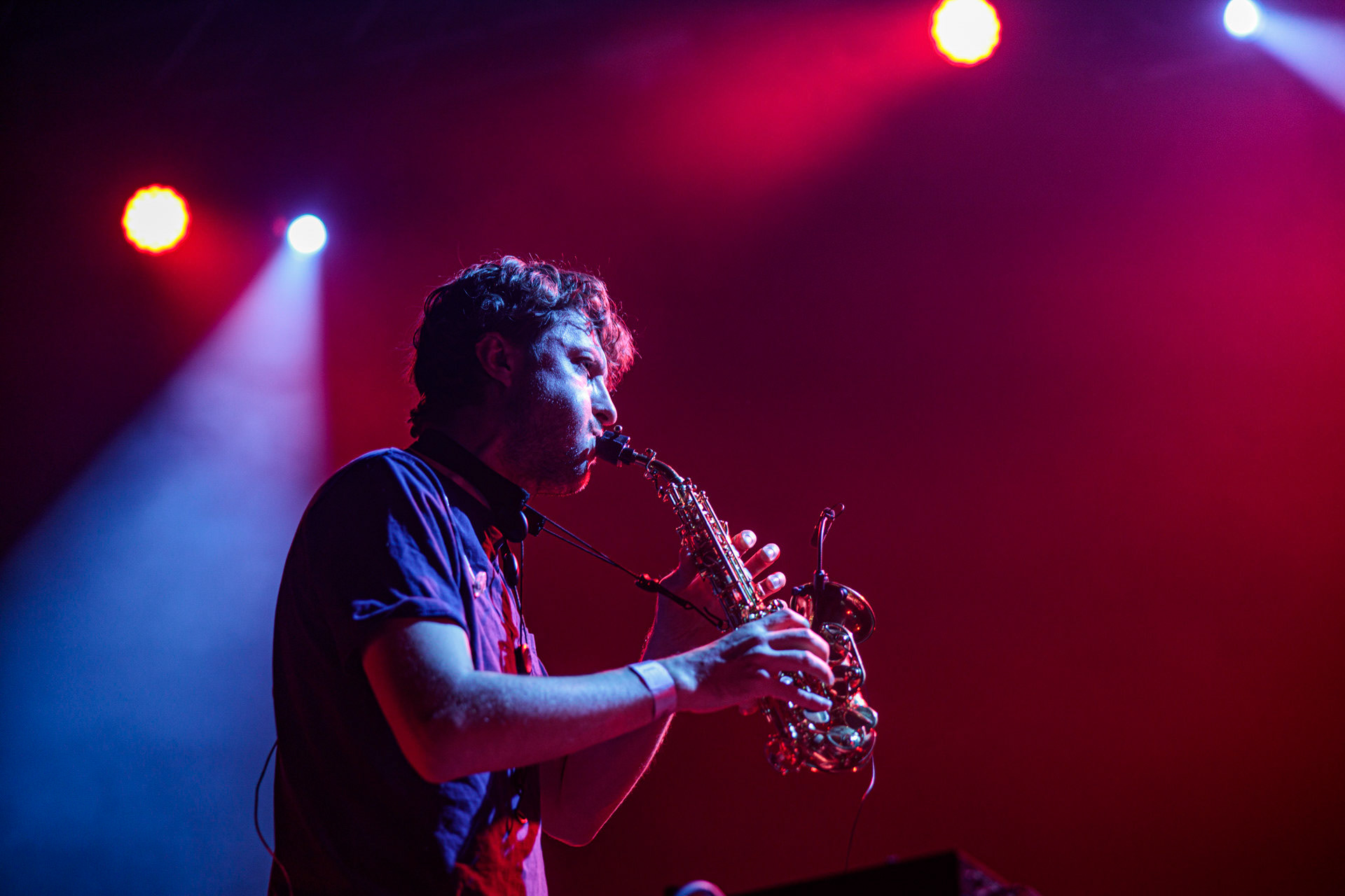 26.04.2022 Portico Quartet Jazz, ambient, electronic, hang. Warszawska Progresja.Portico Quartet to instrumentalny zespol z Londynu w Wielkiej Brytanii. n/z Jack Wyllie - saxophones and keyboards, Produkcja Winiary Bookings fot. Andrzej Wasilkiewicz/Reporter