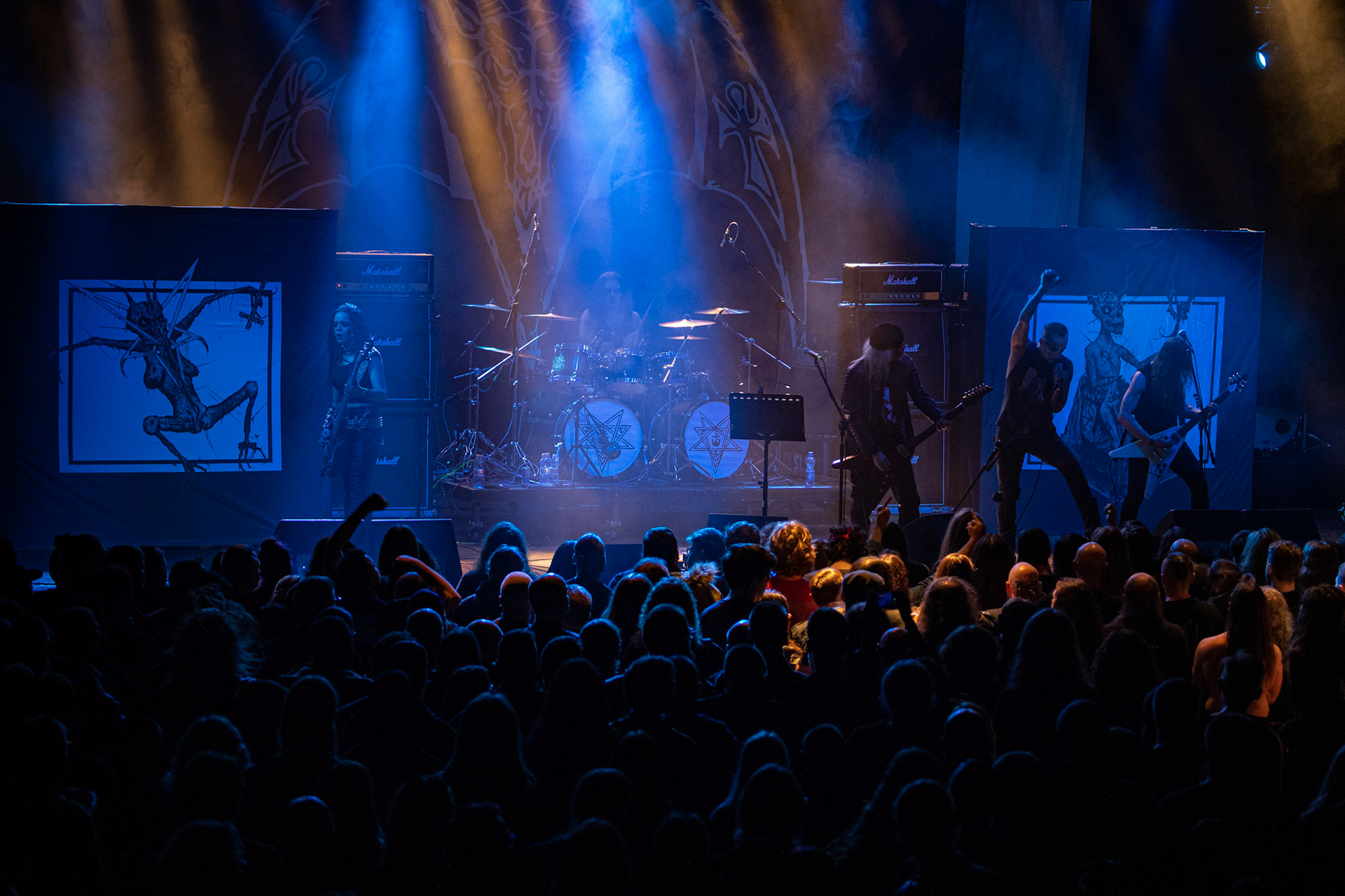 15.12.2019 koncert szwajcarów z Hellhammer: Triumph of Death, Merry Christless 2019, Warszawa Klub Progresja,
zespół Thomasa Gabriela Fishera, black metal, death metal, 
n/z Thomas Gabriel Fisher wokal gitara,
n/z Mia Wallace gitara basowa,
n/z Michael Zech gitara, wokal,
n/z Alessandro Commerio perkusja,
n/z Adam Nergal Darski wokal,
New Aeon Musick, Knock Out Productions
fot. Andrzej Wasilkiewicz/REPORTER