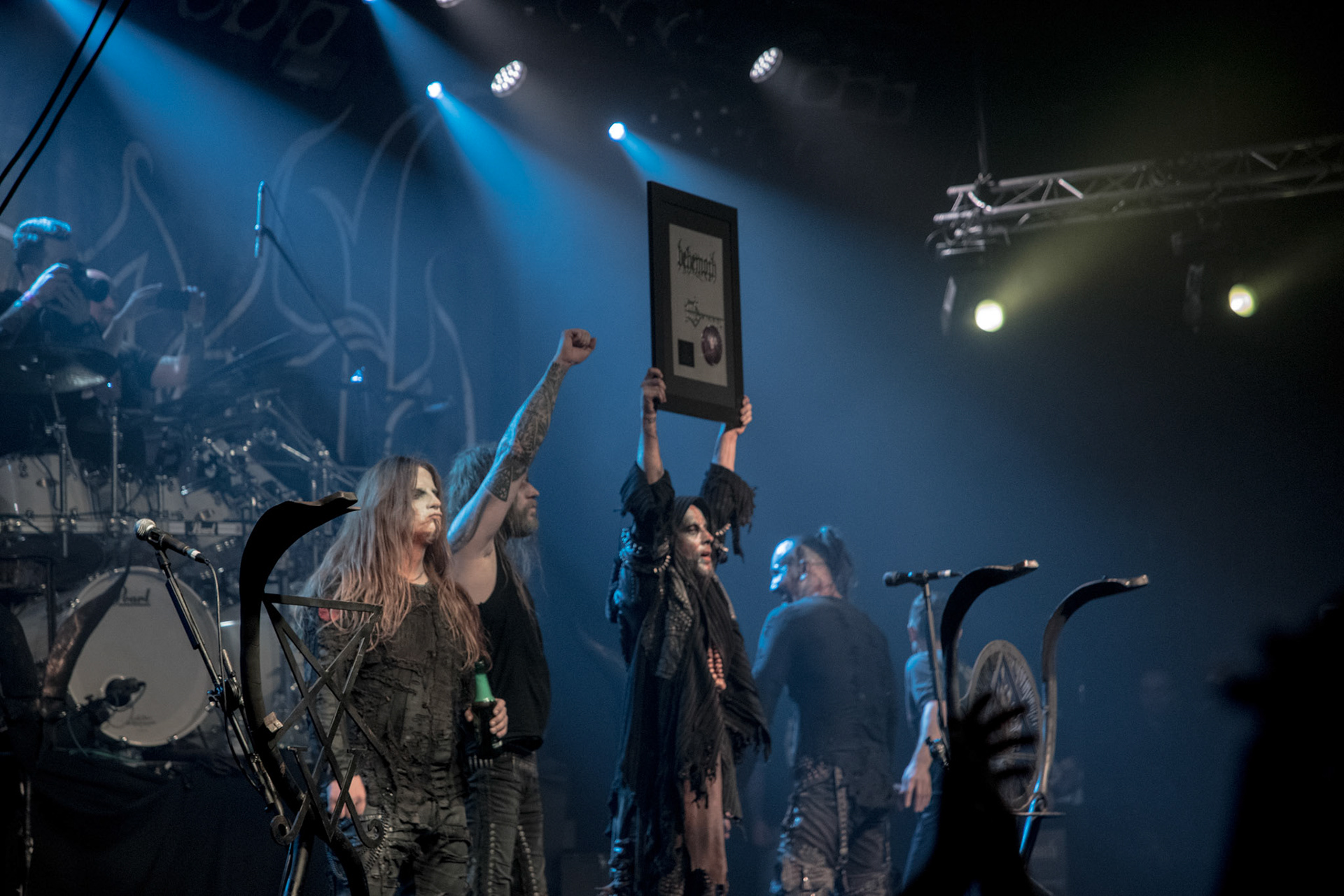 15.12.2017r. Behemoth koncert Merry Christless - Warszawa Progresja, Adam "Nergal" Darski – gitara, wokal prowadzący, 
Zbigniew "Inferno" Promiński – perkusja,
Tomasz "Orion" Wróblewski – gitara basowa, Patryk "Seth" Sztyber – gitara,  fot. Andrzej Wasilkiewicz/Reporter