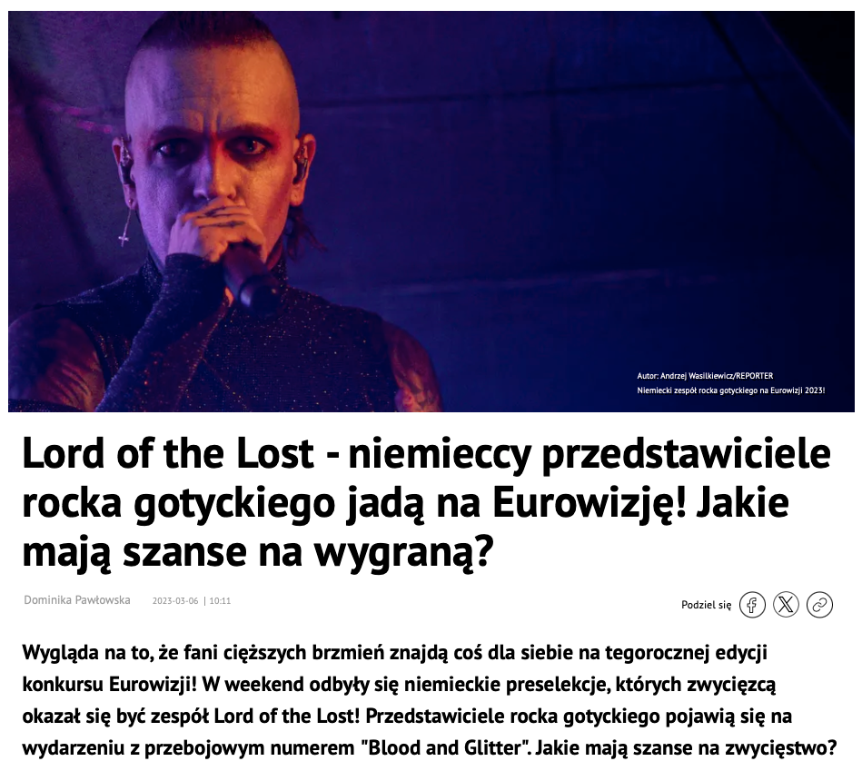 Lord of the Lost - niemieccy przedstawiciele rocka gotyckiego jadą na Eurowizję!