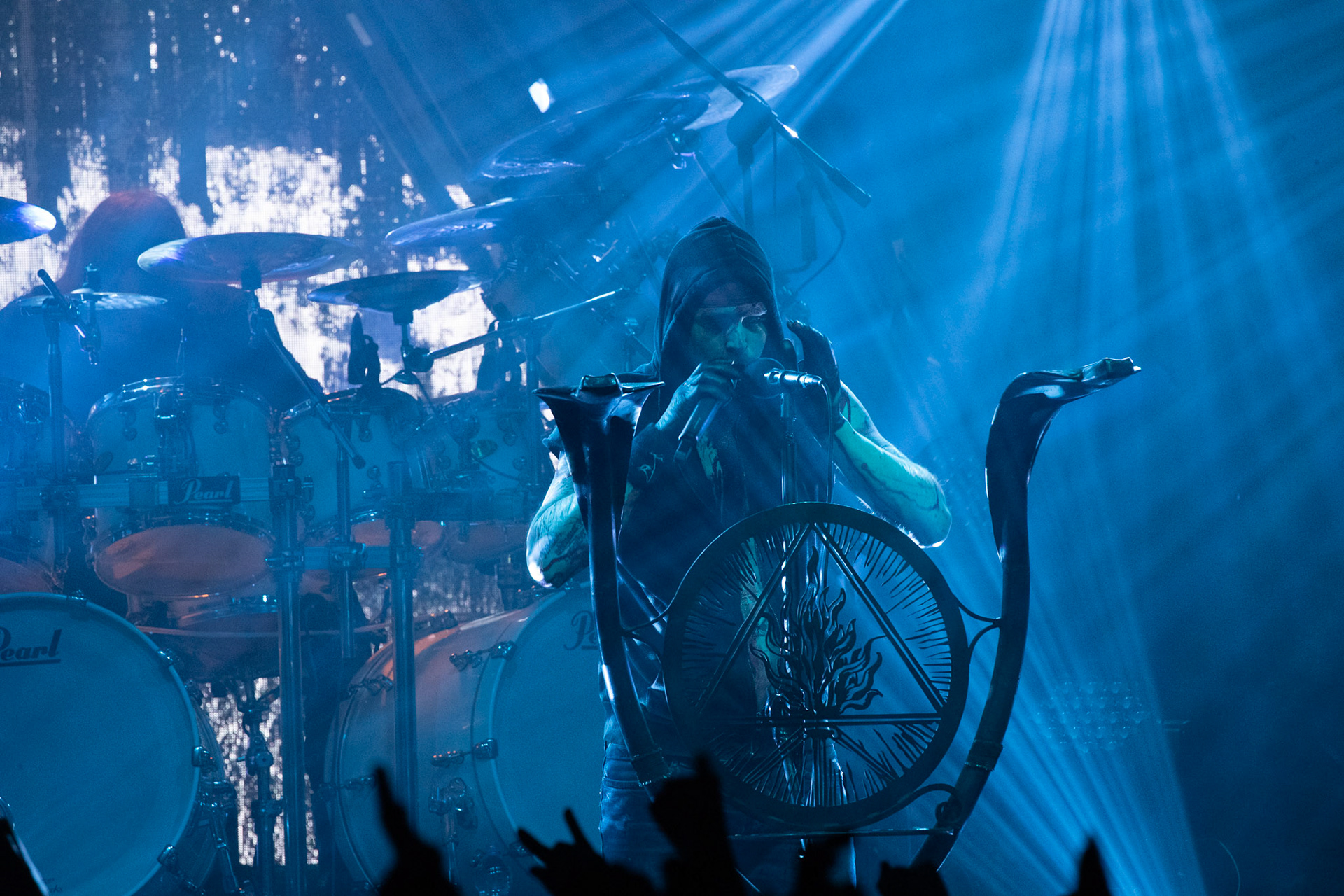 14.12.2018r. Behemoth koncert Merry Christless - Warszawa Progresja, Adam "Nergal" Darski – gitara, wokal prowadzący, 
Zbigniew "Inferno" Promiński – perkusja,
Tomasz "Orion" Wróblewski – gitara basowa, Patryk "Seth" Sztyber – gitara, Niklas Kvarforth - voc.  fot. Andrzej Wasilkiewicz/Reporter