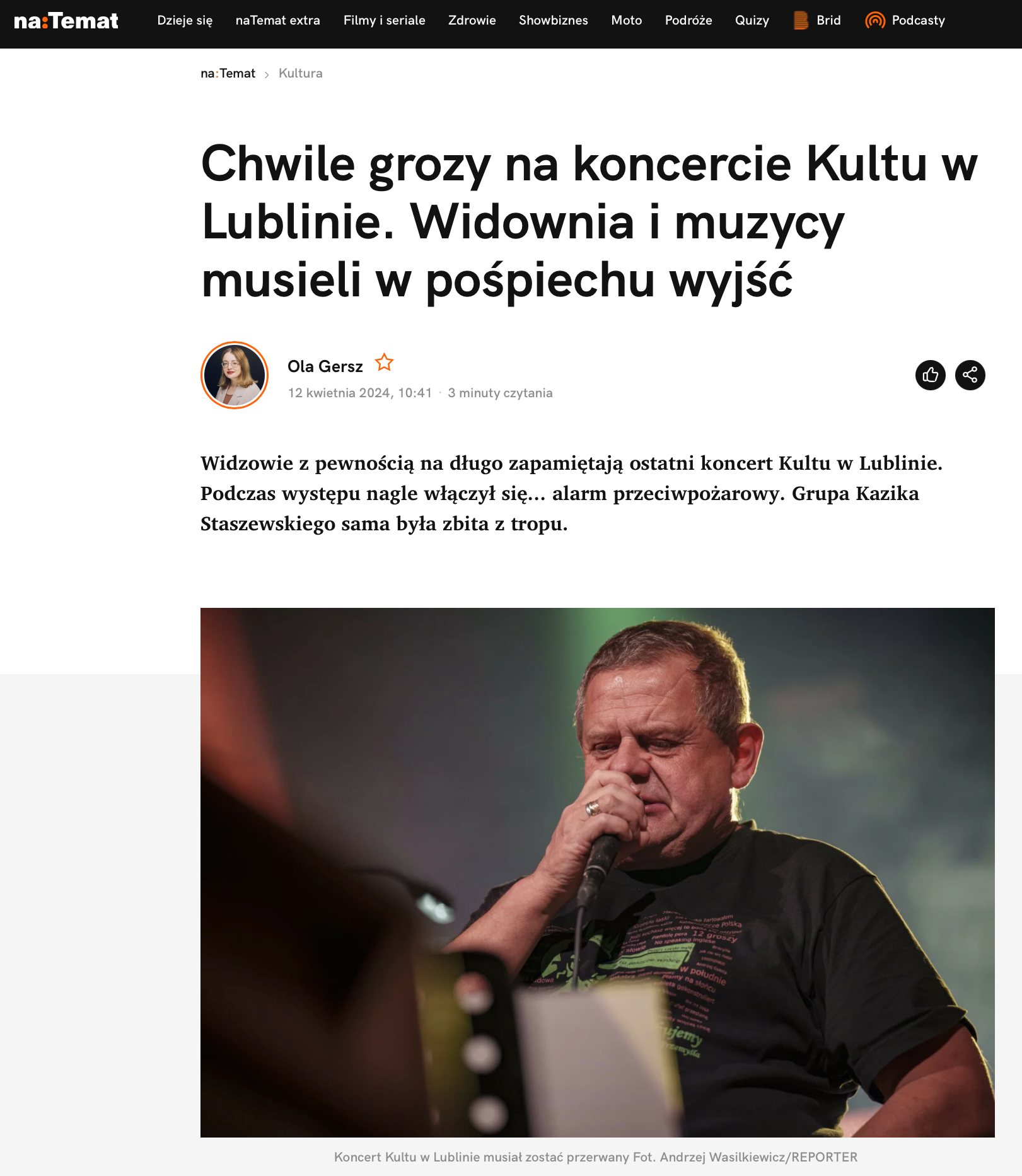 Chwile grozy na koncercie Kultu w Lublinie. Widownia i muzycy musieli w pośpiechu wyjść