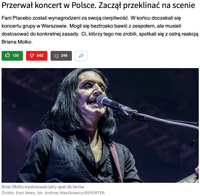 Placebo Brian Molko przerwał koncert