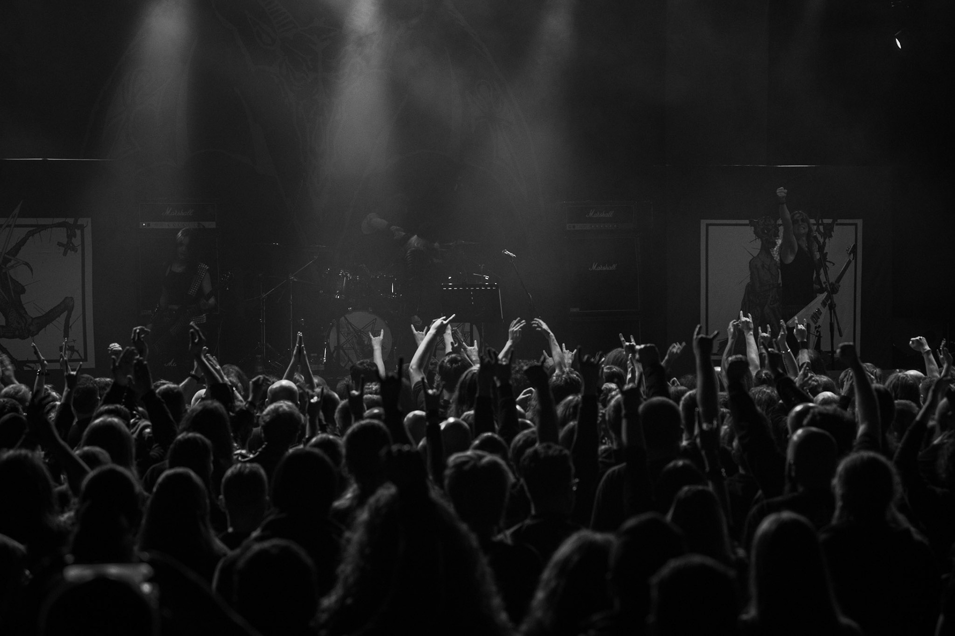 15.12.2019 koncert szwajcarów z Hellhammer: Triumph of Death, Merry Christless 2019, Warszawa Klub Progresja,
zespół Thomasa Gabriela Fishera, black metal, death metal, 
n/z Thomas Gabriel Fisher wokal gitara,
n/z Mia Wallace gitara basowa,
n/z Michael Zech gitara, wokal,
n/z Alessandro Commerio perkusja,
n/z Adam Nergal Darski wokal,
New Aeon Musick, Knock Out Productions
fot. Andrzej Wasilkiewicz/REPORTER