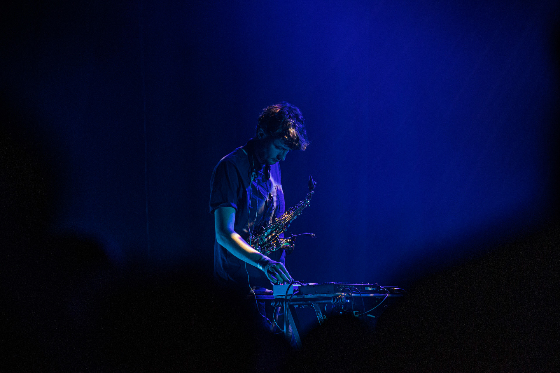 26.04.2022 Portico Quartet Jazz, ambient, electronic, hang. Warszawska Progresja.Portico Quartet to instrumentalny zespol z Londynu w Wielkiej Brytanii. n/z Jack Wyllie - saxophones and keyboards, Produkcja Winiary Bookings fot. Andrzej Wasilkiewicz/Reporter