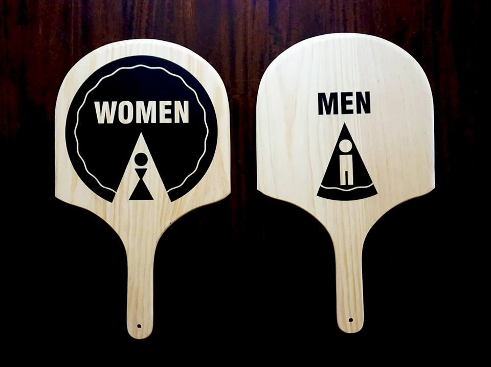 Bathroom Door Signage for Downtown Pizza Co.