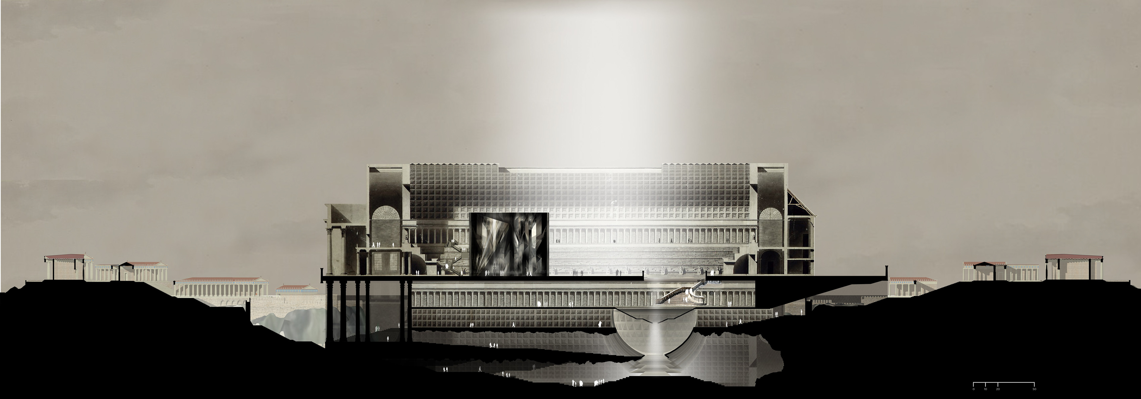 Light drapes into the structure, carrying dust particles and creating a divine, ethereal atmosphere.