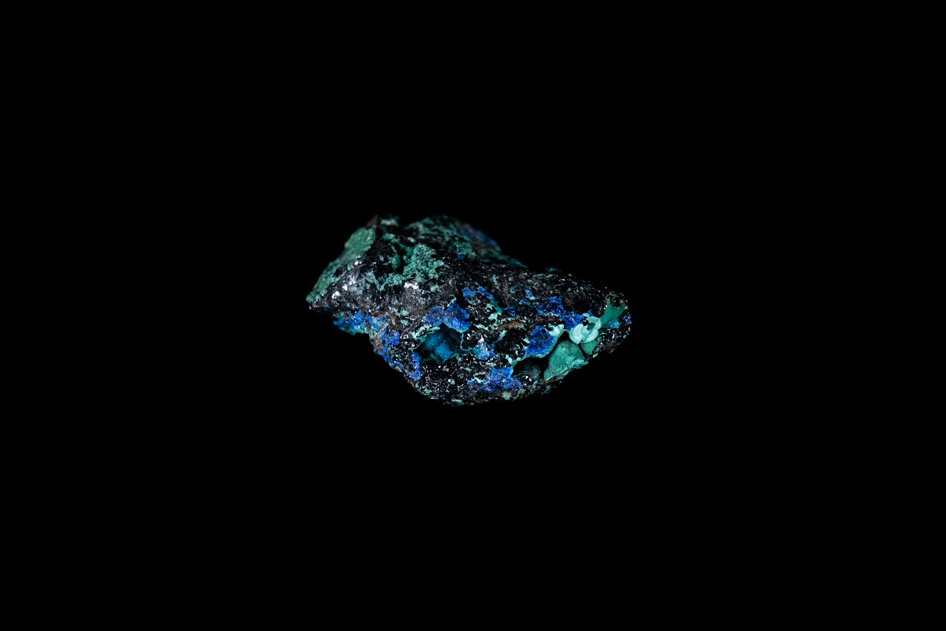 Blue Chrysocolla Mineral on Black