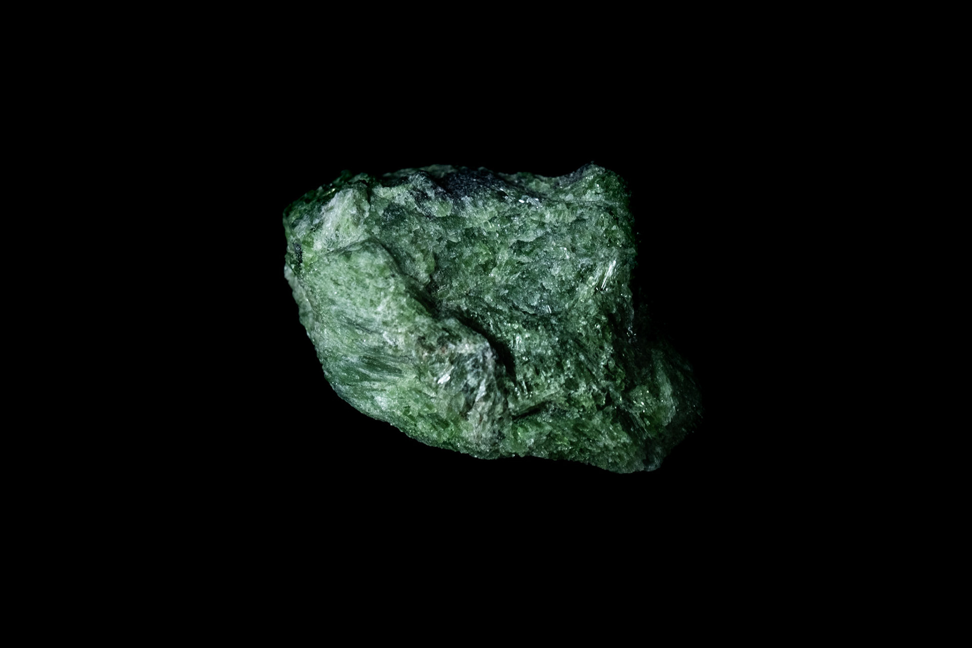 Green Actinolite Mineral on Black