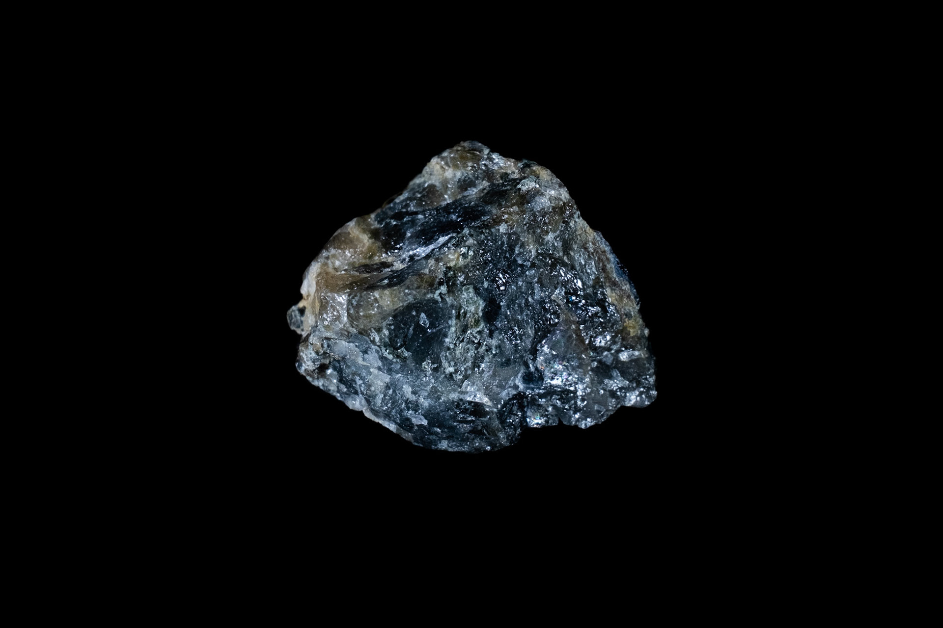 Raw Blue Cordierite on Black